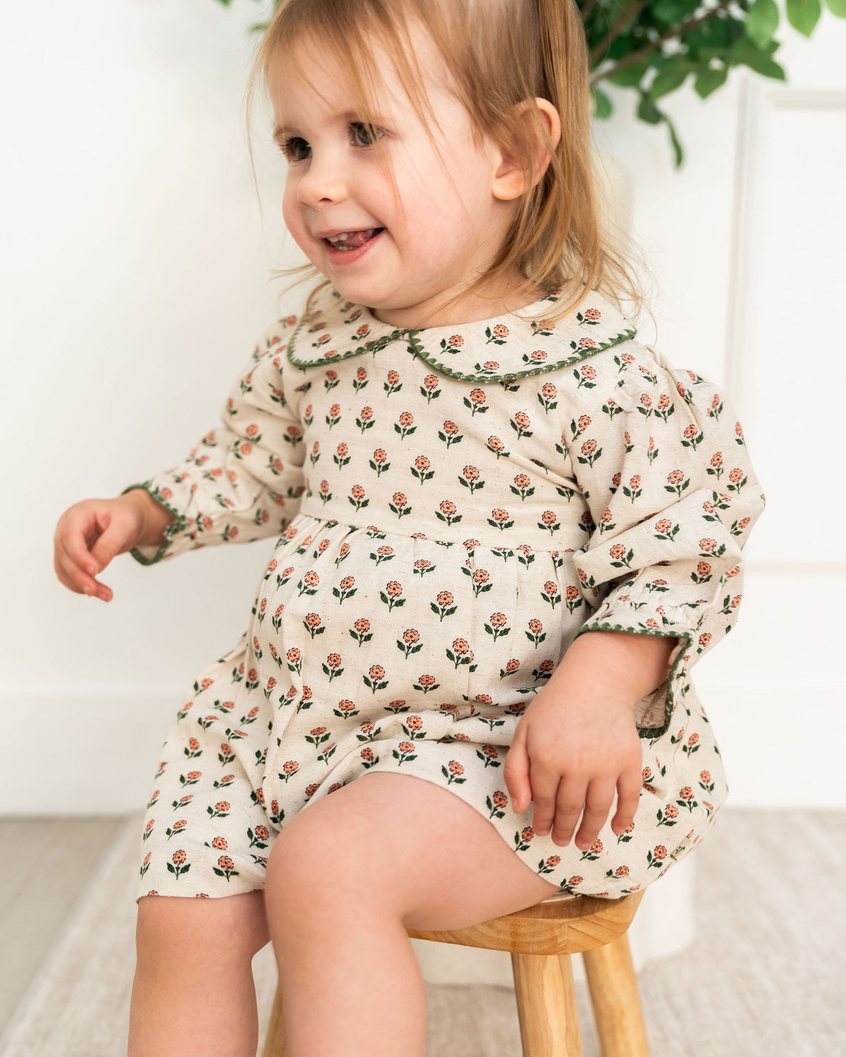 Viverano Rosamund Block Print Floral Baby Dress & Bloomer Set (Organic Cotton) - Detail