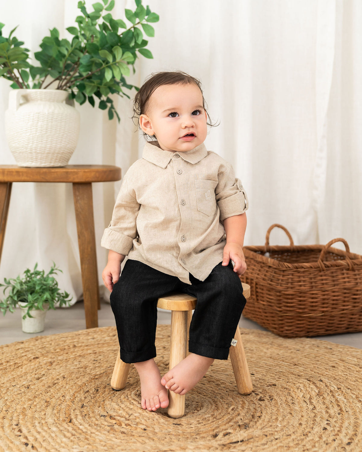 Viverano Oscar Linen Baby Shirt & Denim Pant Set (Organic) - Front