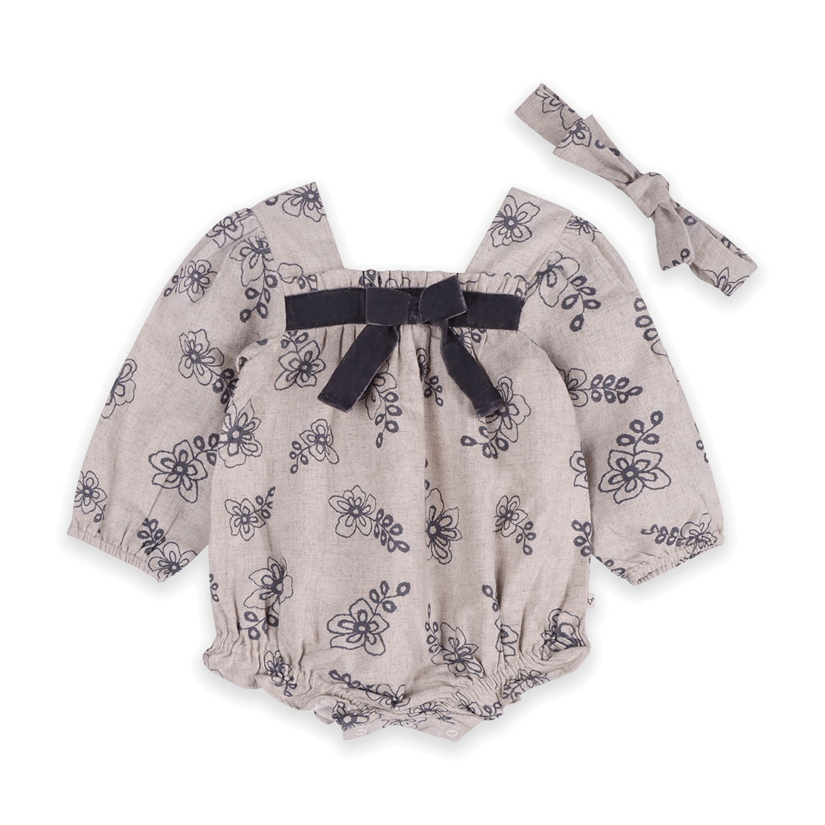 Theresa Floral Baby Romper with Bows & Headband Set (Organic Cotton) - Outfit
