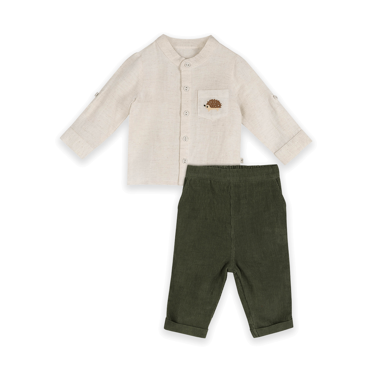 Felix Embroidered Pocket Baby Shirt & Corduroy Pant Set (Organic Cotton) - Outfit
