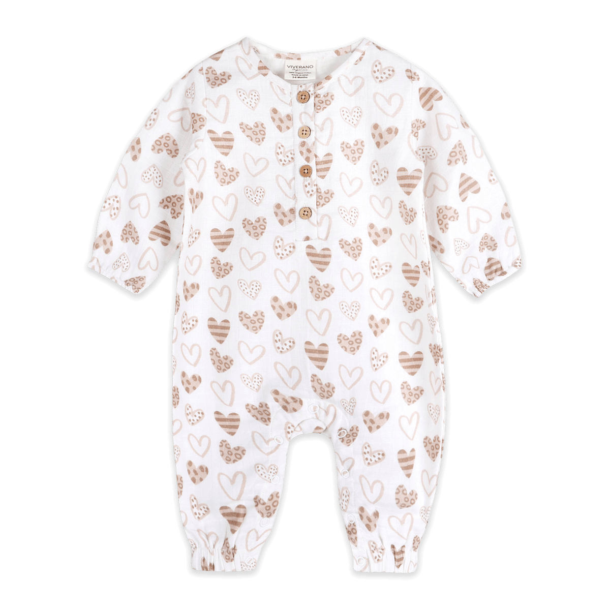 Wild Hearts Button Front Baby Jumpsuit (Organic Muslin) - Front