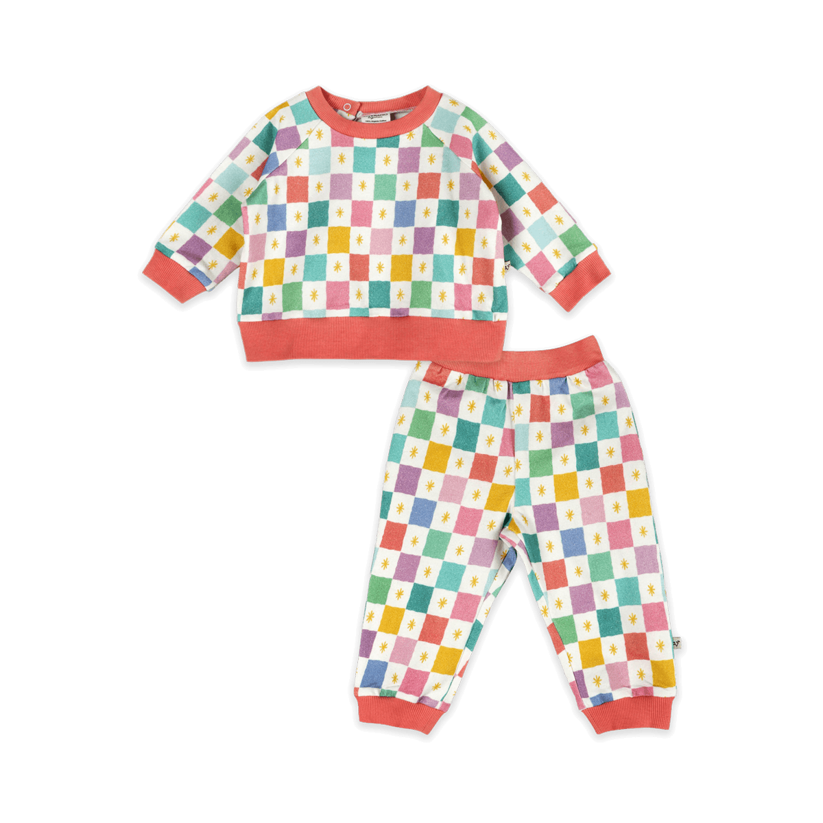 Colorful Checks Baby Sweatshirt & Jogger (Organic Fleece) - Outfit Set
