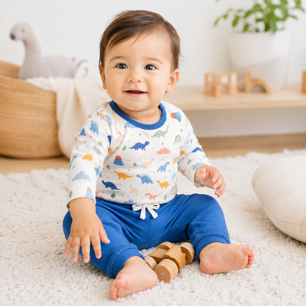 Baby Wearing Dino Baby Tee & Jogger, Organic Jersey by Viverano