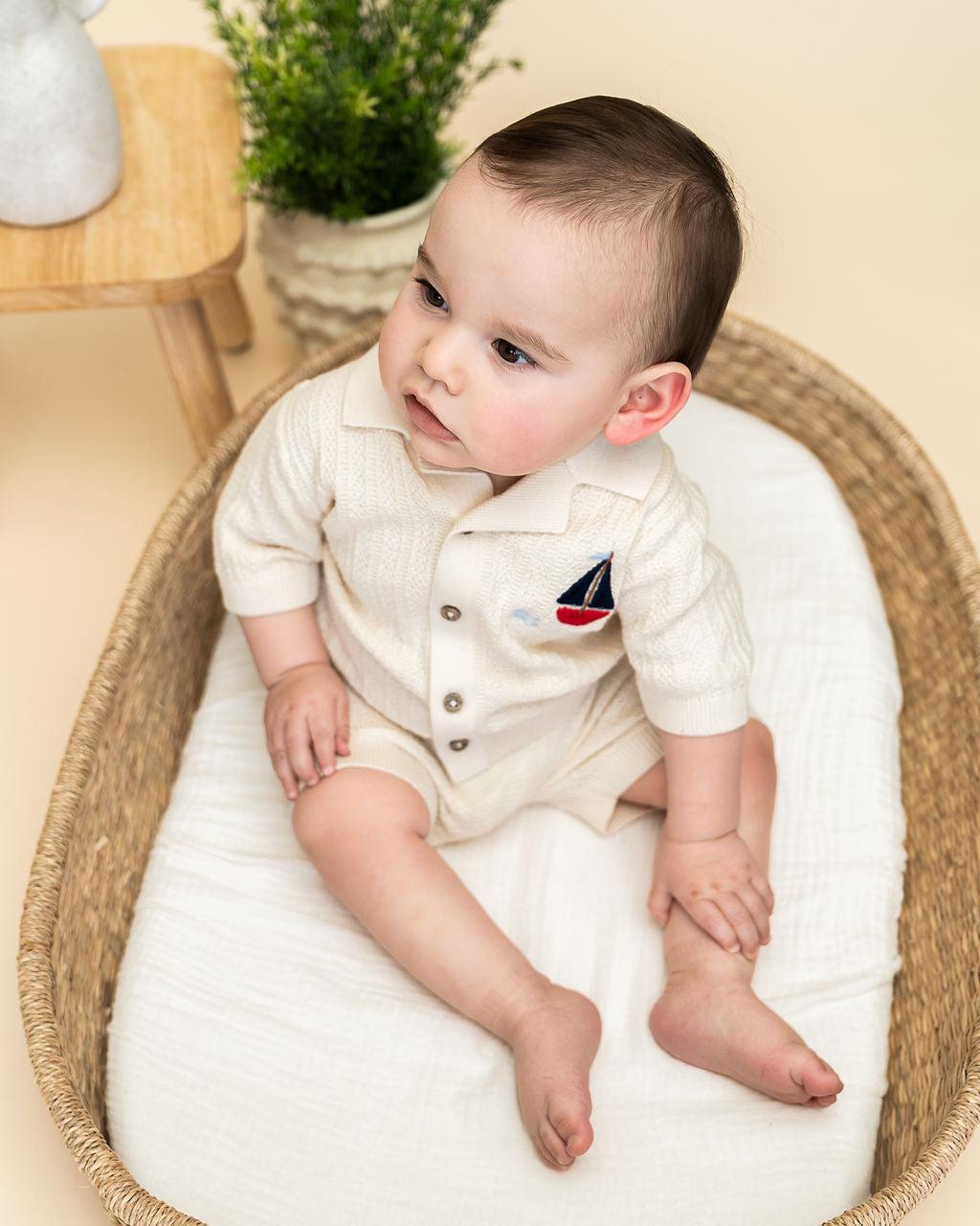 Sailboat Embroidered Baby Shirt & Shorts Set (Organic Cotton) - Model