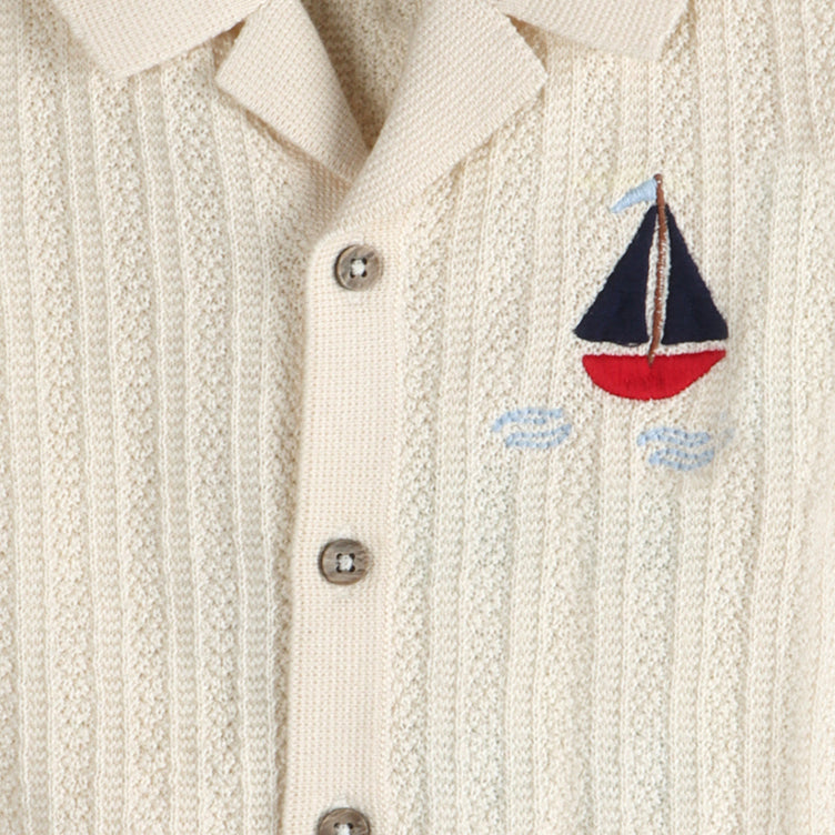 Sailboat Embroidered Baby Shirt Detail (Organic Cotton)