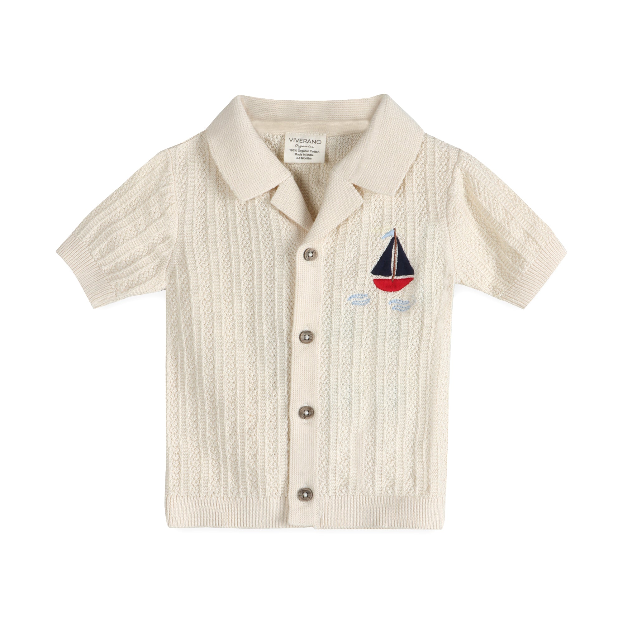 Sailboat Embroidered Baby Shirt Front (Organic Cotton)