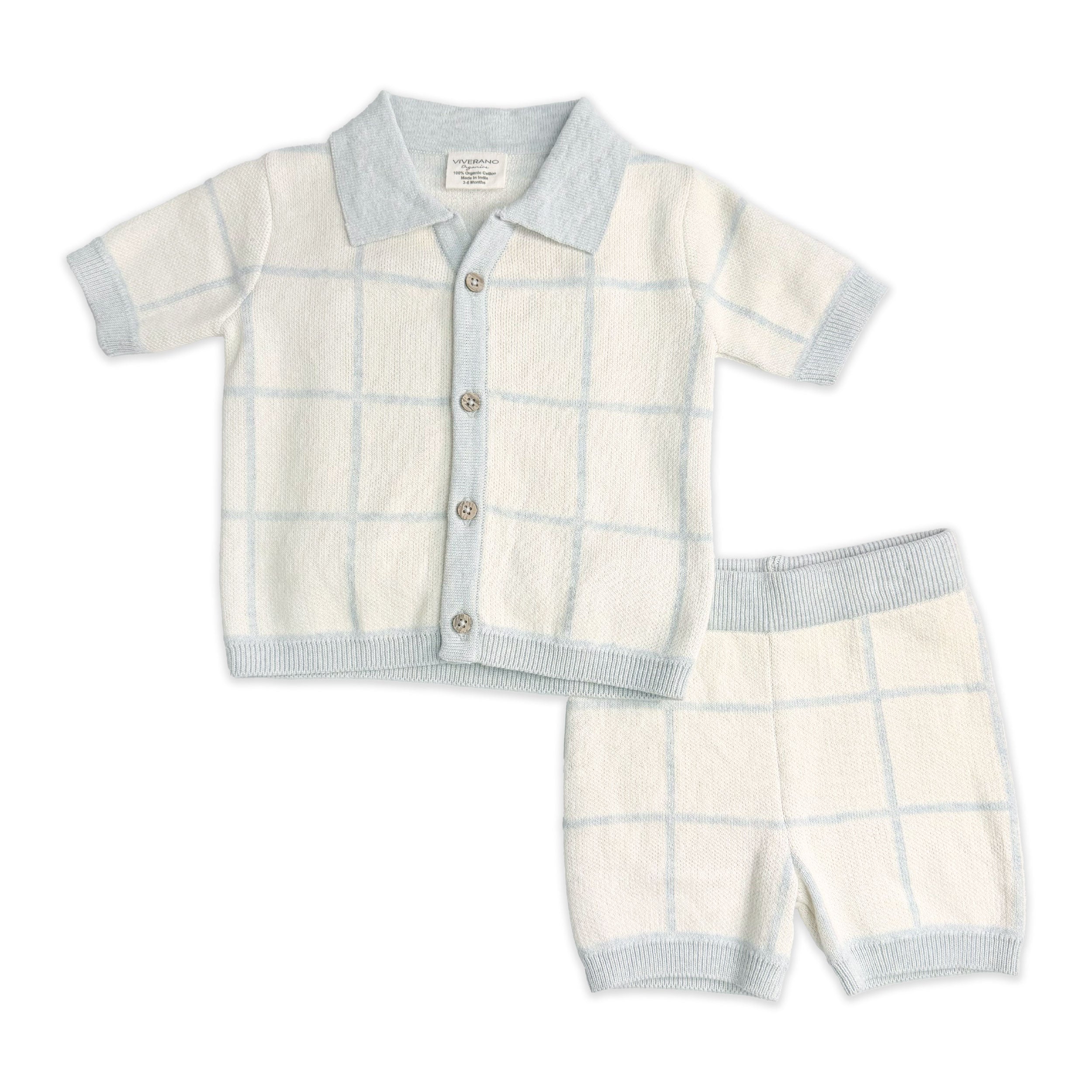 Checkered Jacquard Baby Shirt & Shorts Set (Organic Cotton)