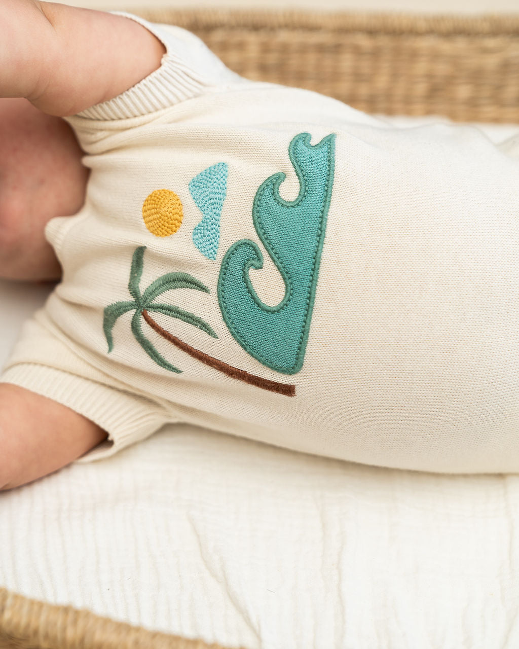 Beach Embroidered Baby Knit Romper (Organic Cotton) - Model