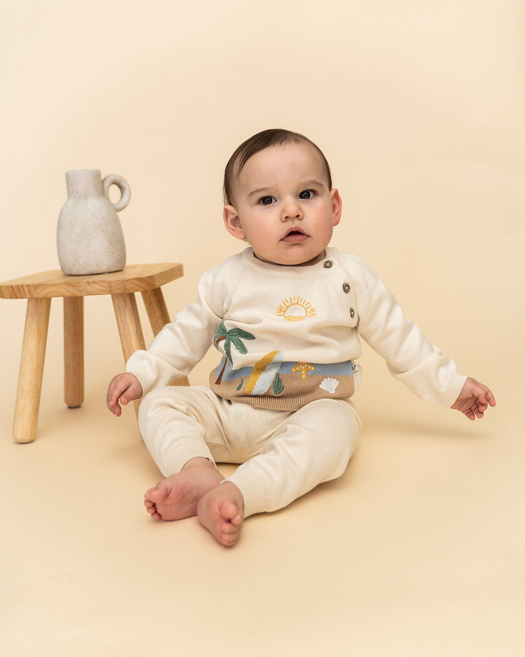 Surf Embroidered Baby Knit Pullover (Organic Cotton) - Model