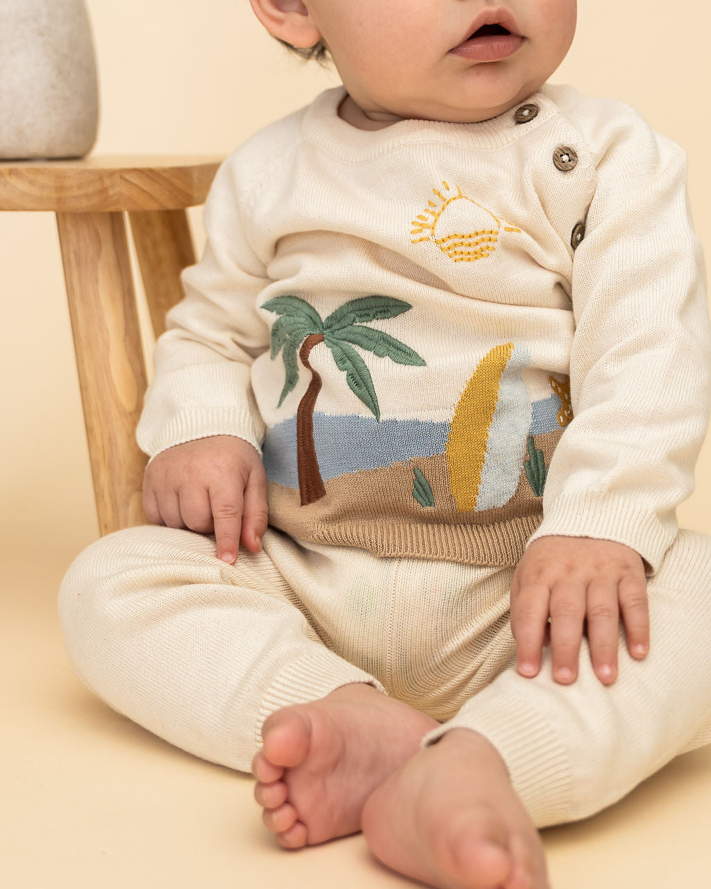 Surf Embroidered Baby Knit Pullover (Organic Cotton) - Model