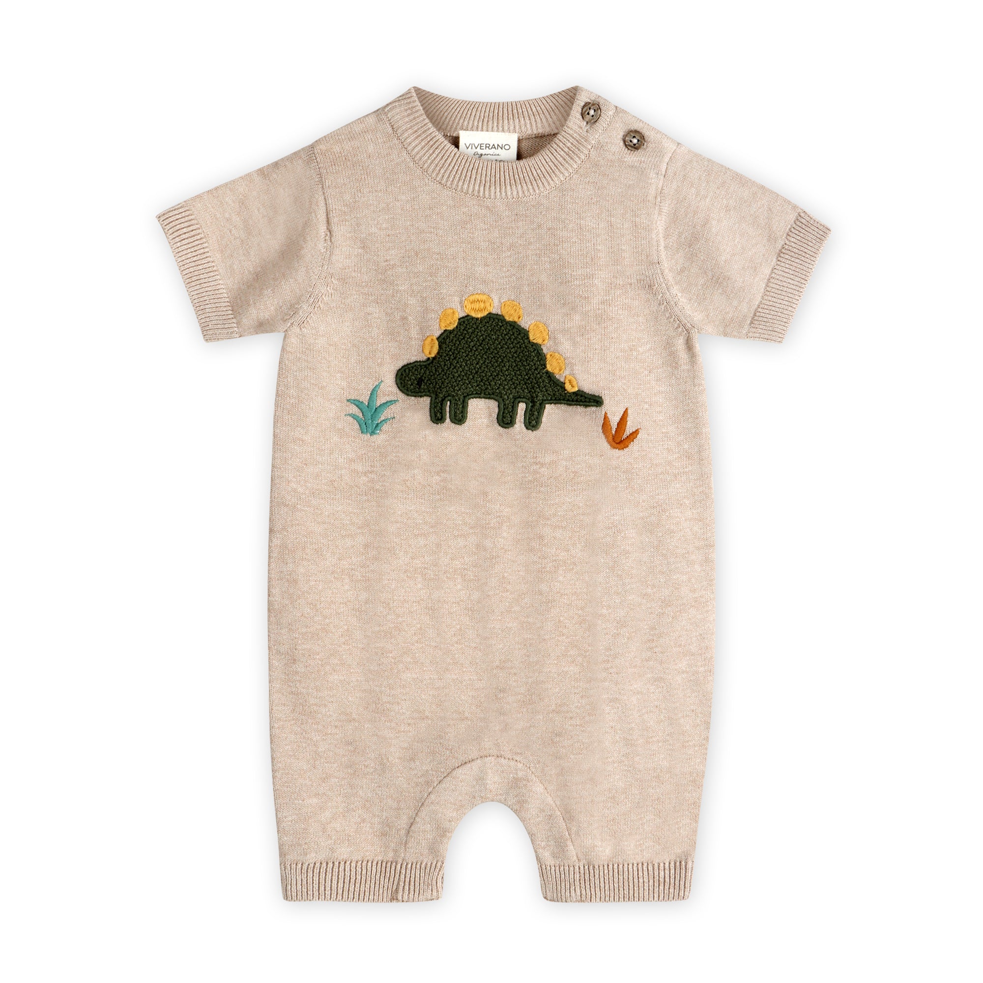 Viverano | Dino Applique Baby Knit Romper (Organic Cotton)