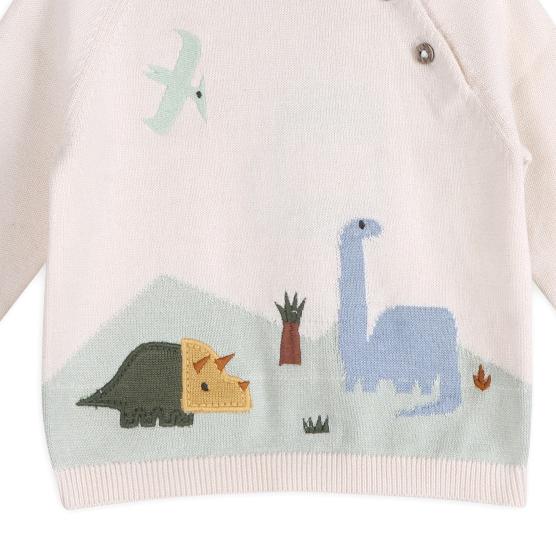 Dino Jacquard Baby Knit Pullover Detail (Organic Cotton)