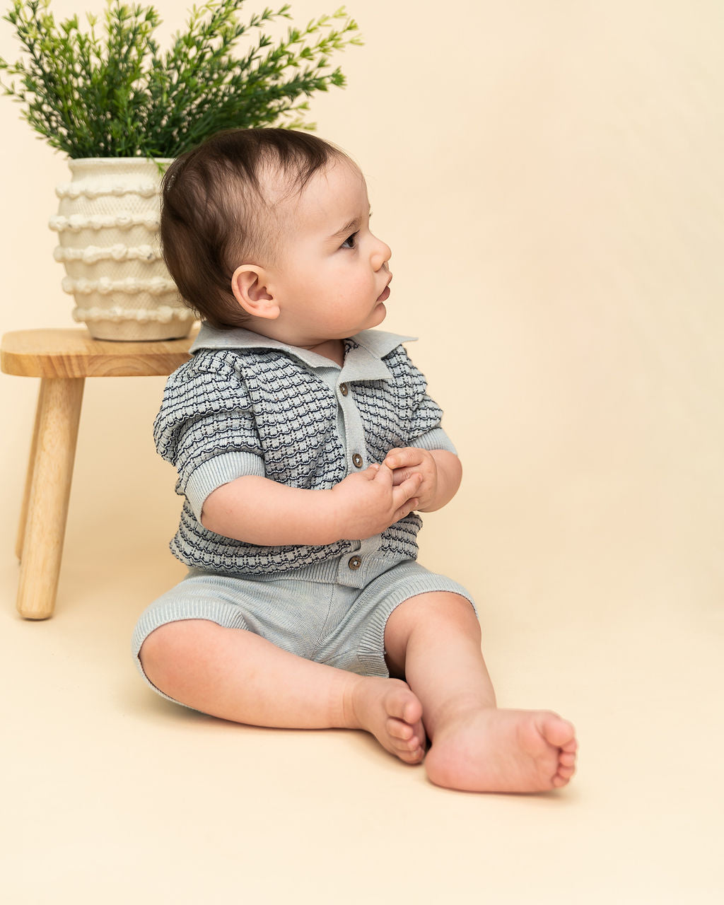 Miles Wave Textured Baby Shirt & Shorts Set (Organic Cotton) - Model