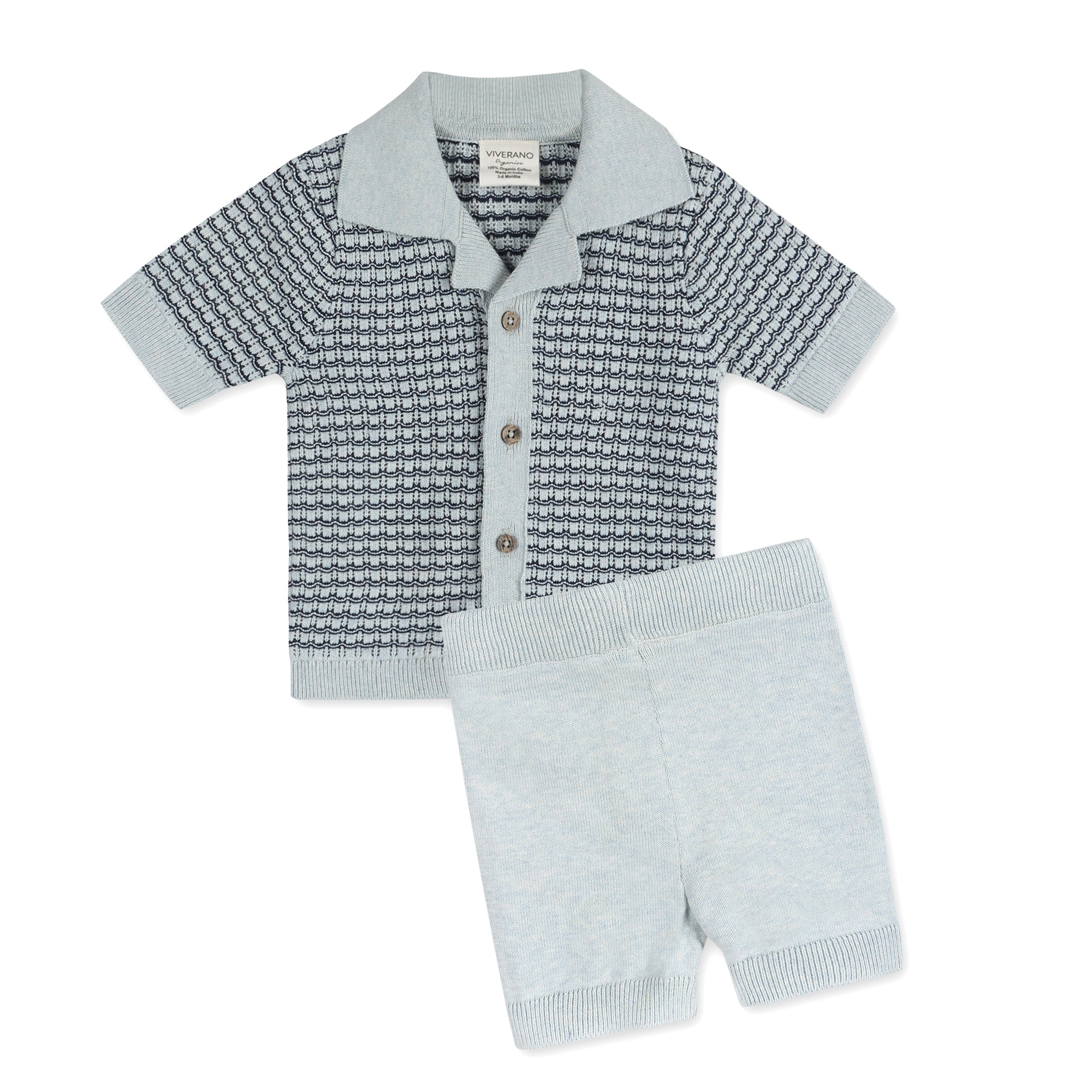 Miles Wave Textured Baby Shirt & Shorts Set (Organic Cotton)
