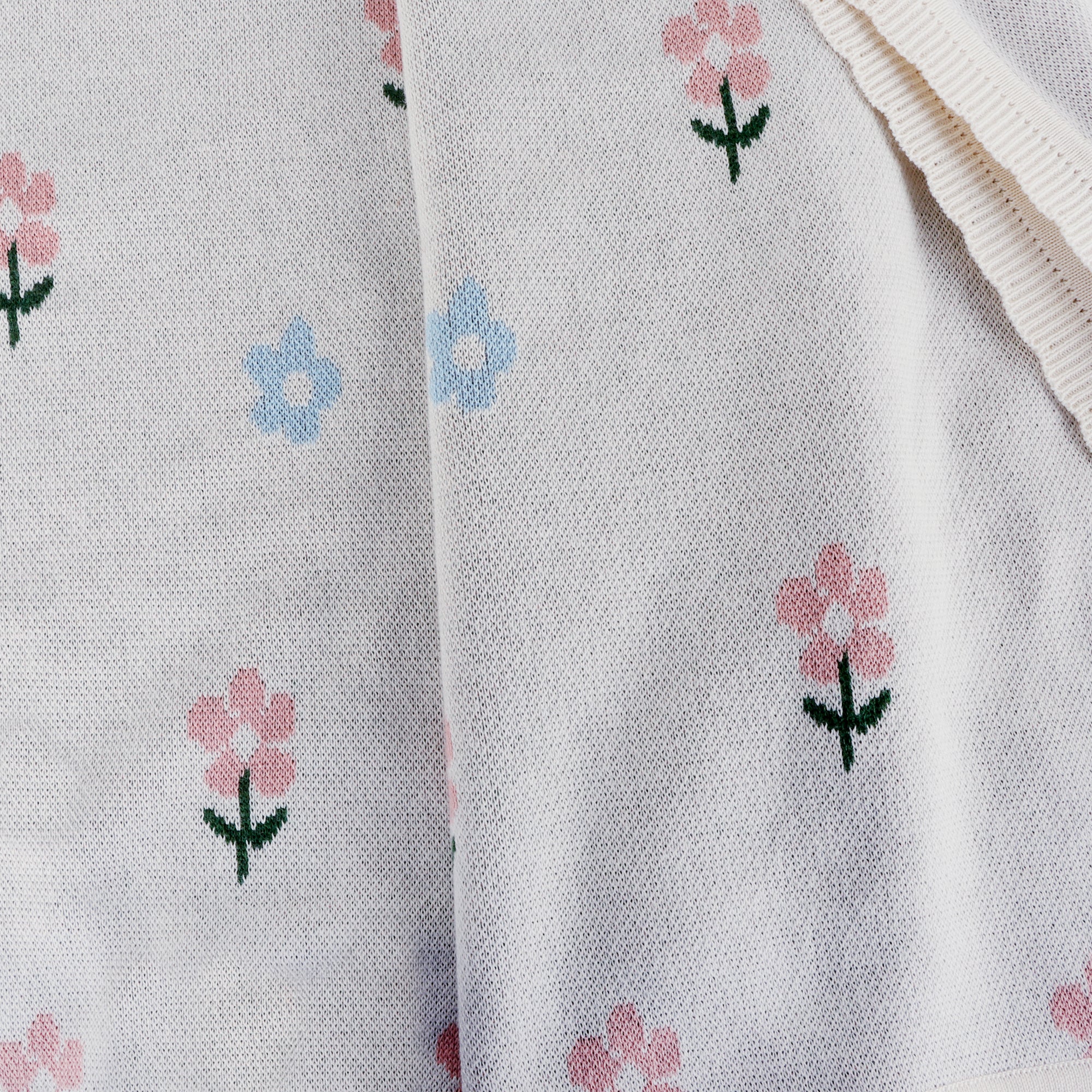 Sweet Floral - Organic Cotton Jacquard Knit Baby Blanket Detail