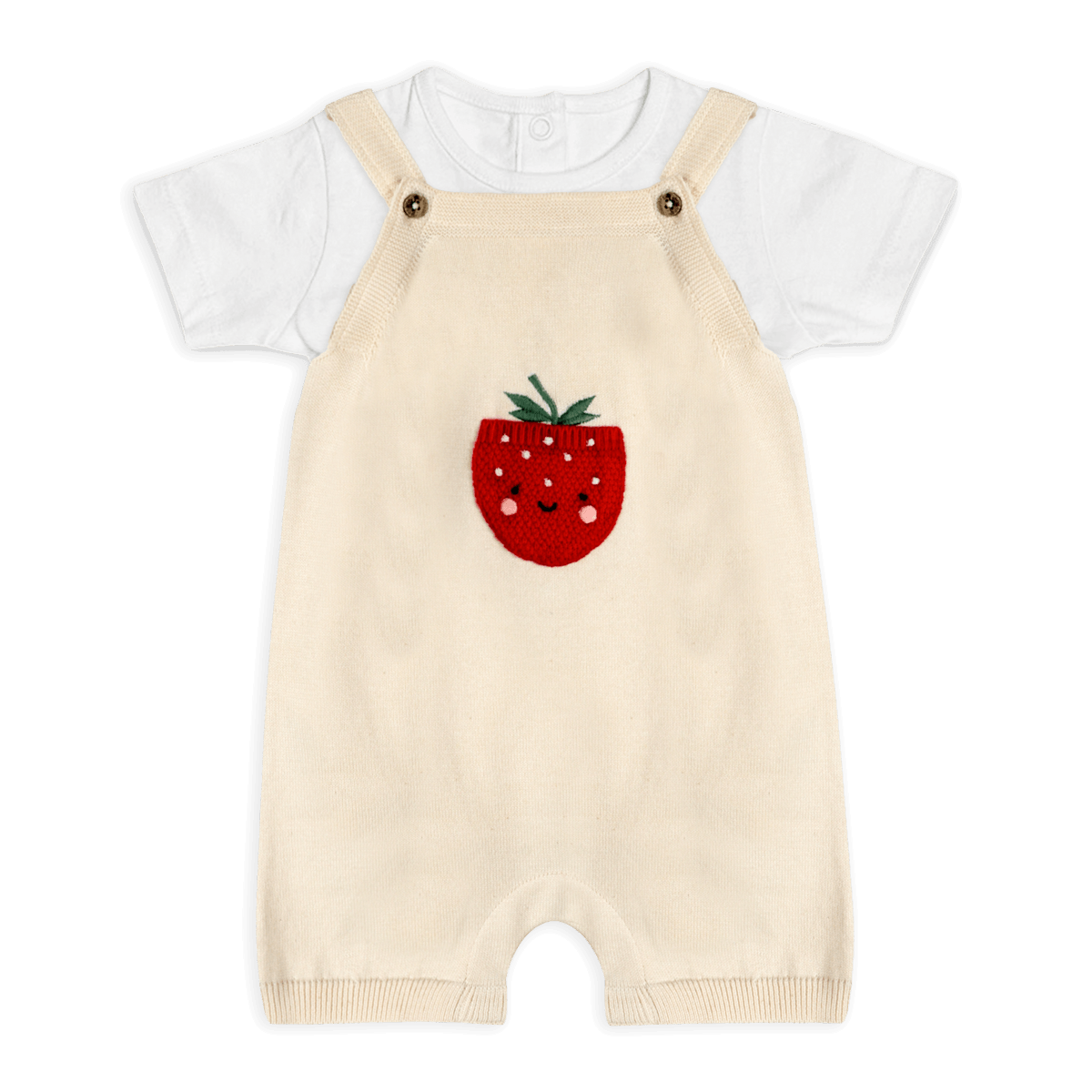 Strawberry Pocket Baby Knit Shortall Set - Organic Cotton