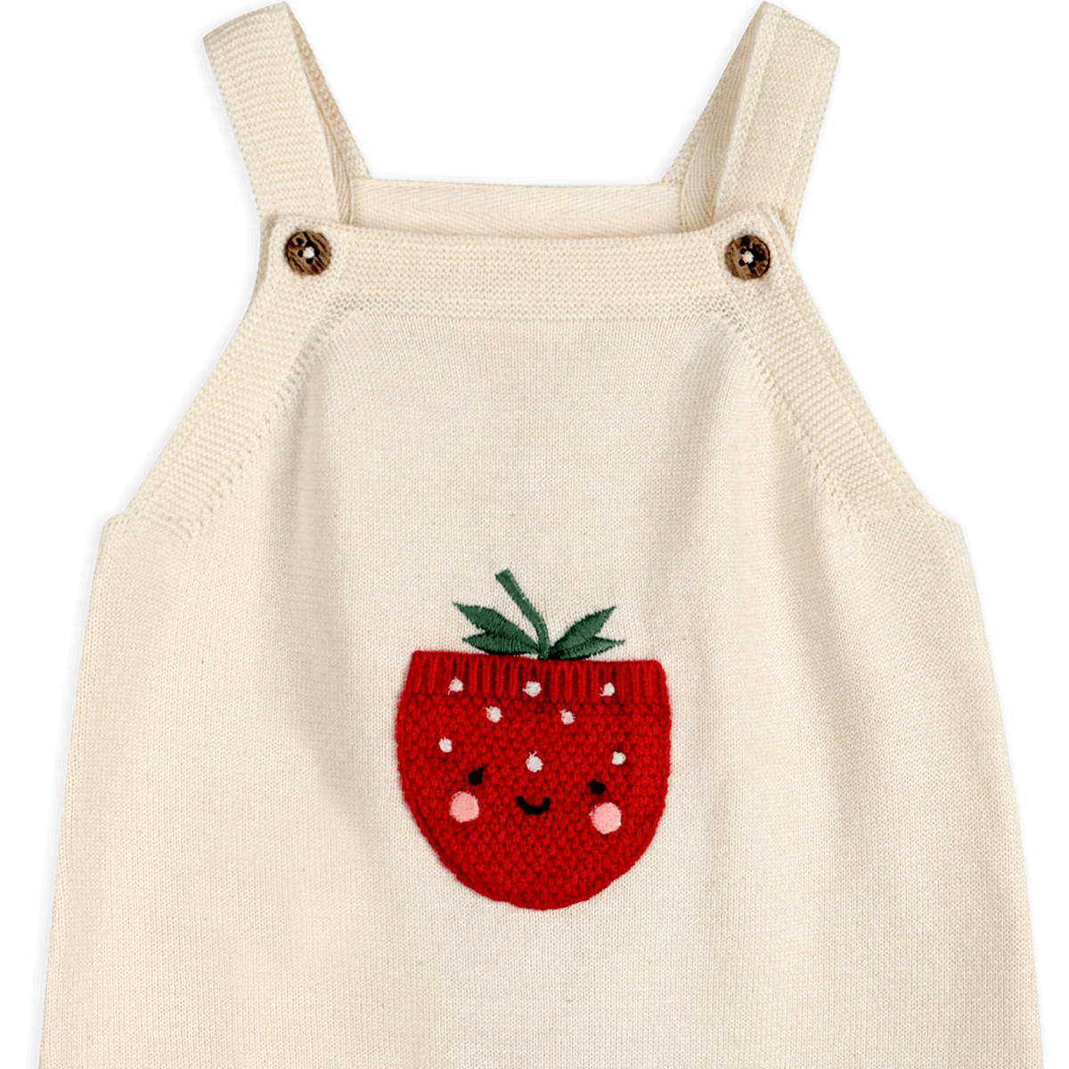 Detail of Strawberry Pocket Baby Knit Shortall Set - Organic Cotton