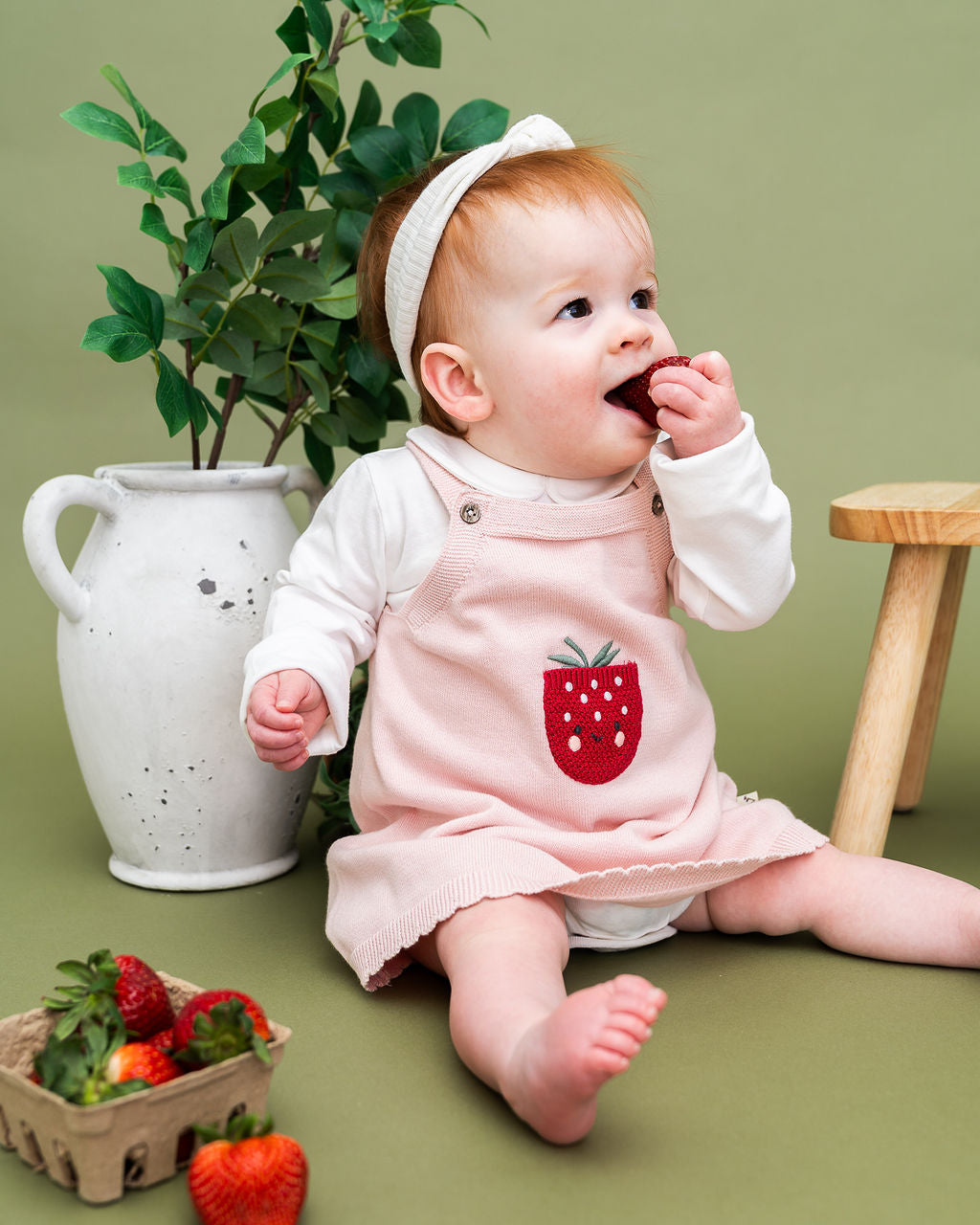 Strawberry Pocket Baby Knit Tunic Dress Set (Organic Cotton) - Model
