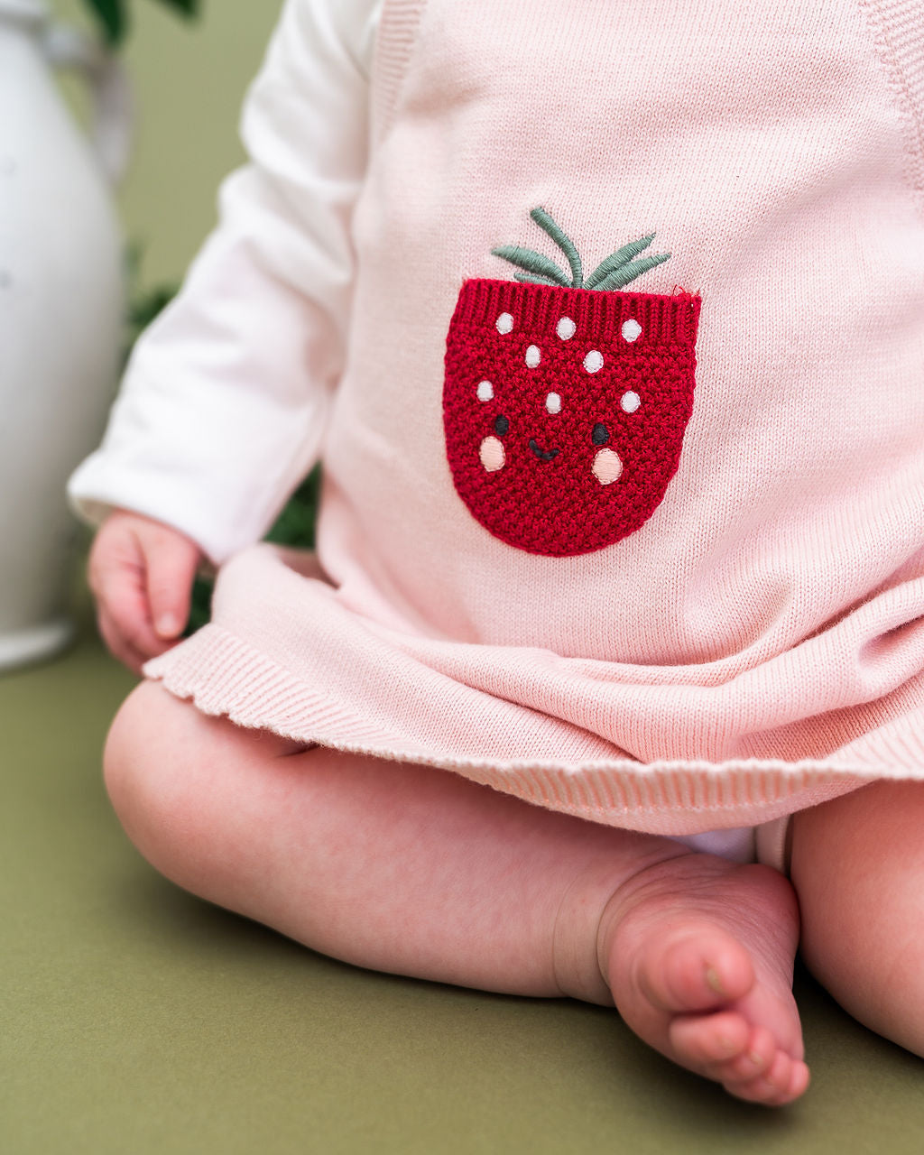 Strawberry Pocket Baby Knit Tunic Dress Set (Organic Cotton) - Model