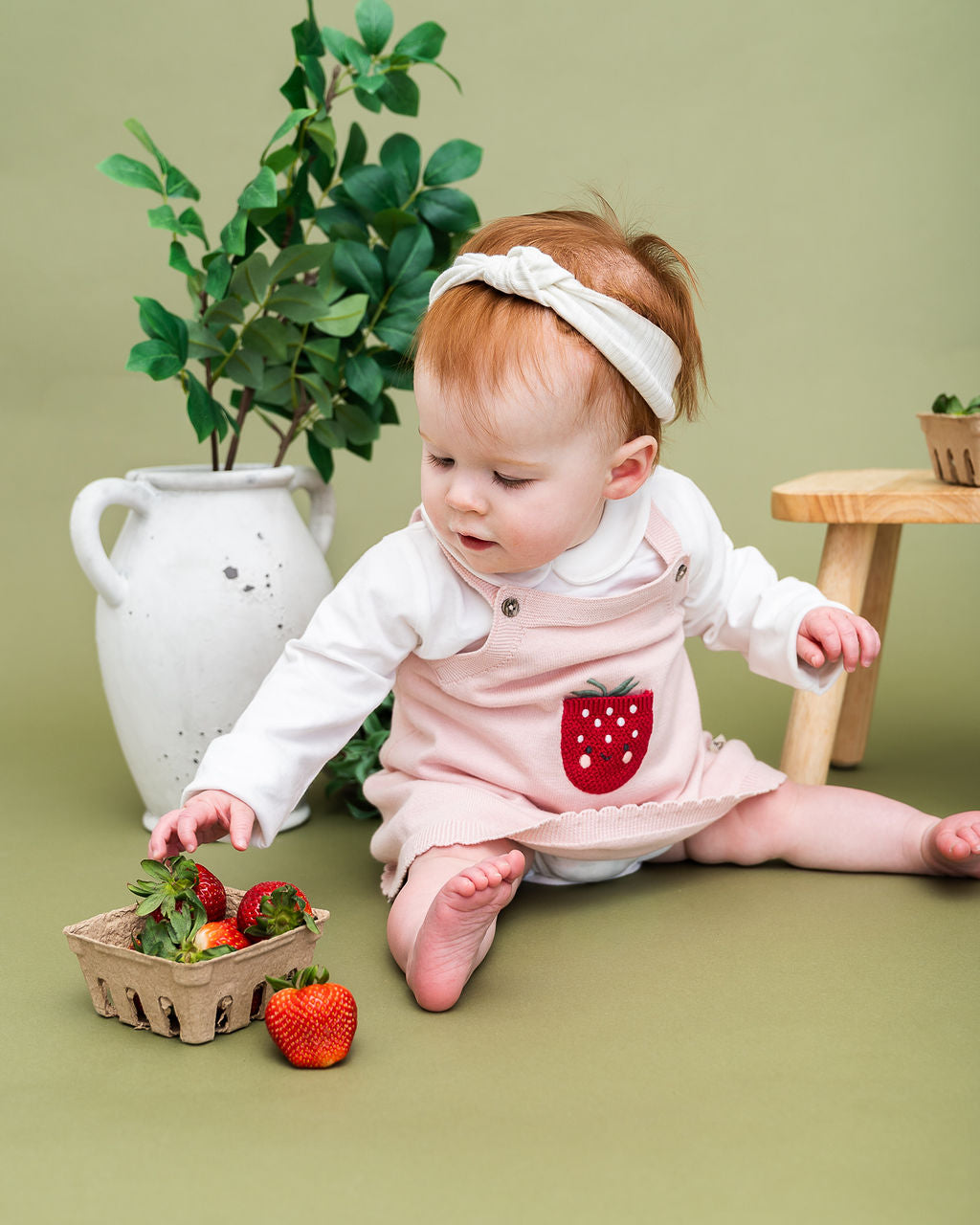 Strawberry Pocket Baby Knit Tunic Dress Set (Organic Cotton) - Model