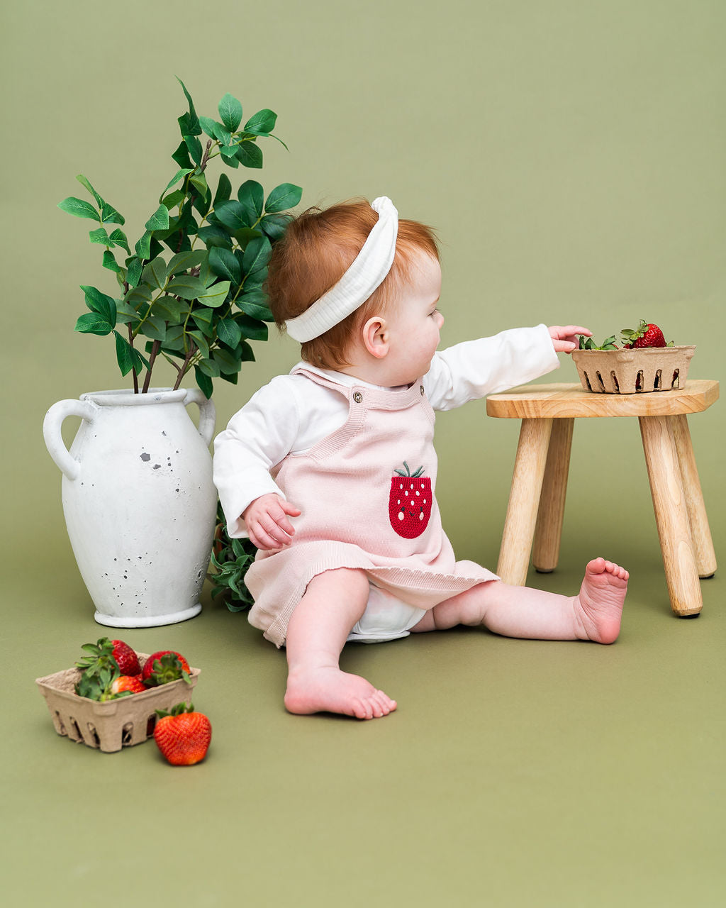 Strawberry Pocket Baby Knit Tunic Dress Set (Organic Cotton) - Model