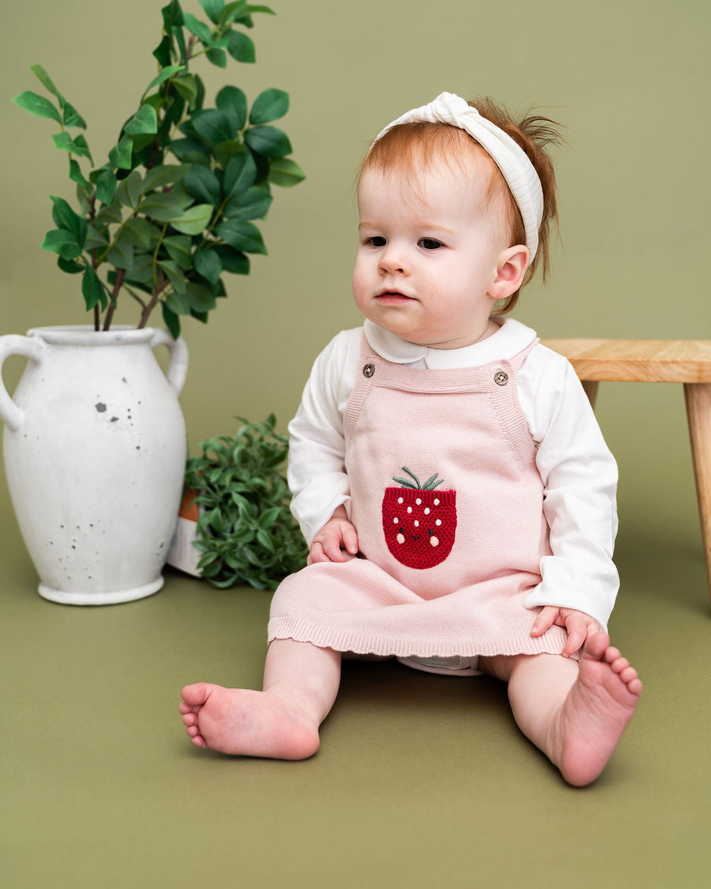 Strawberry Pocket Baby Knit Tunic Dress Set (Organic Cotton) - Model