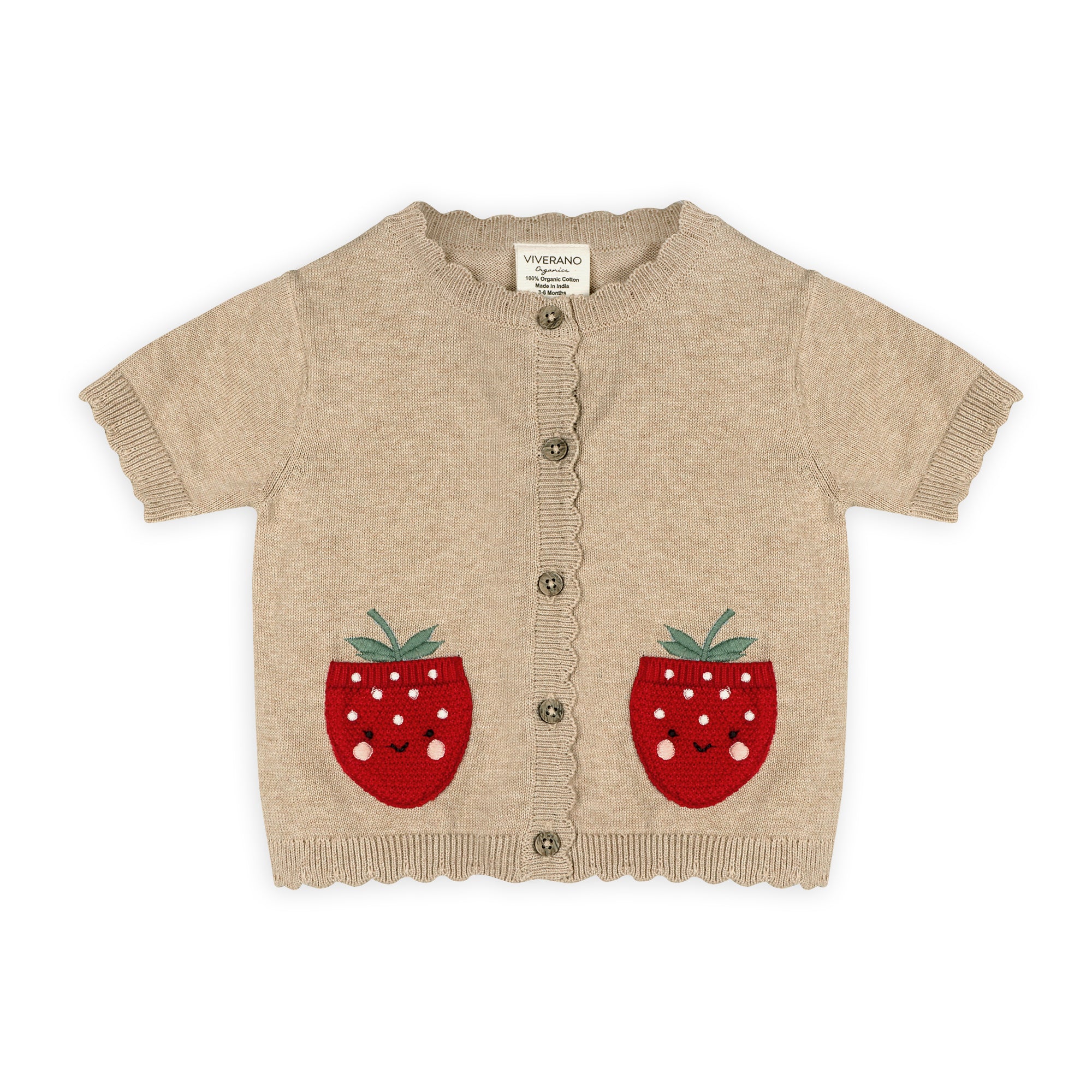 Strawberry Pocket Baby Knit Cardigan Front (Organic Cotton)