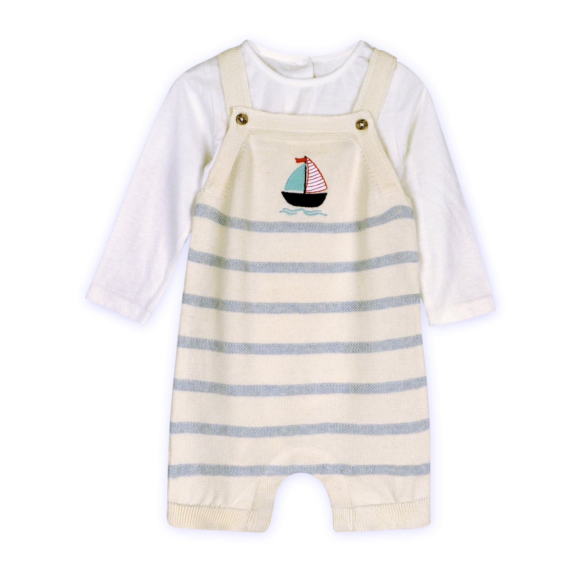 Sailboat Stripe Baby Knit Shortall Set (Organic Cotton)