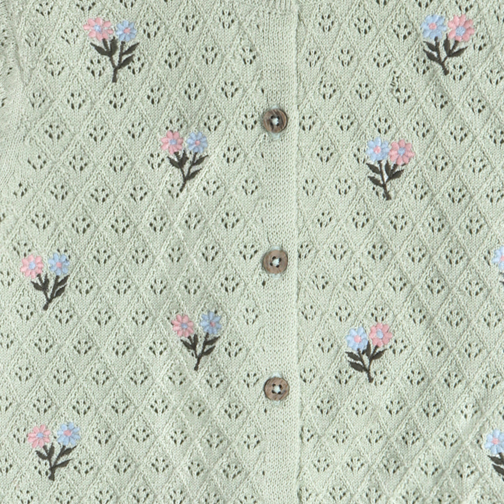 Mae Floral Pointelle Baby Sweater Knit Cardigan Detail (Organic Cotton)