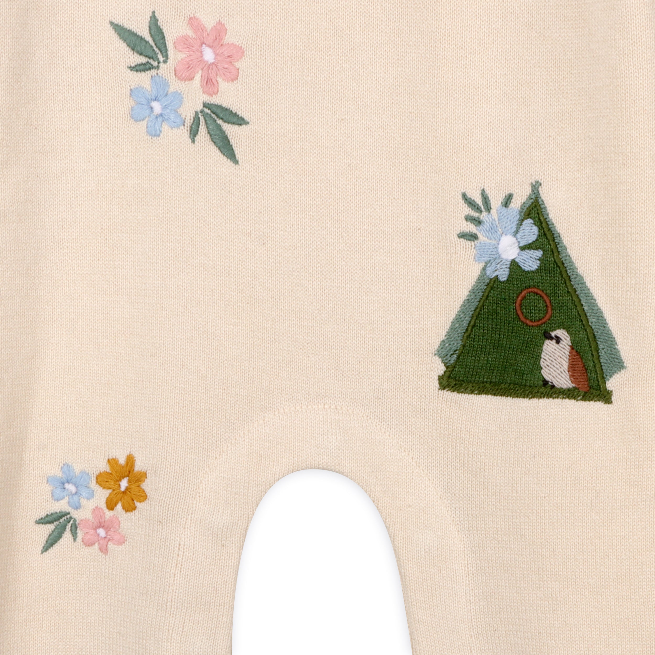 Bird & Floral Embroidered Baby Knit Jumpsuit Detail Bottom (Organic Cotton)