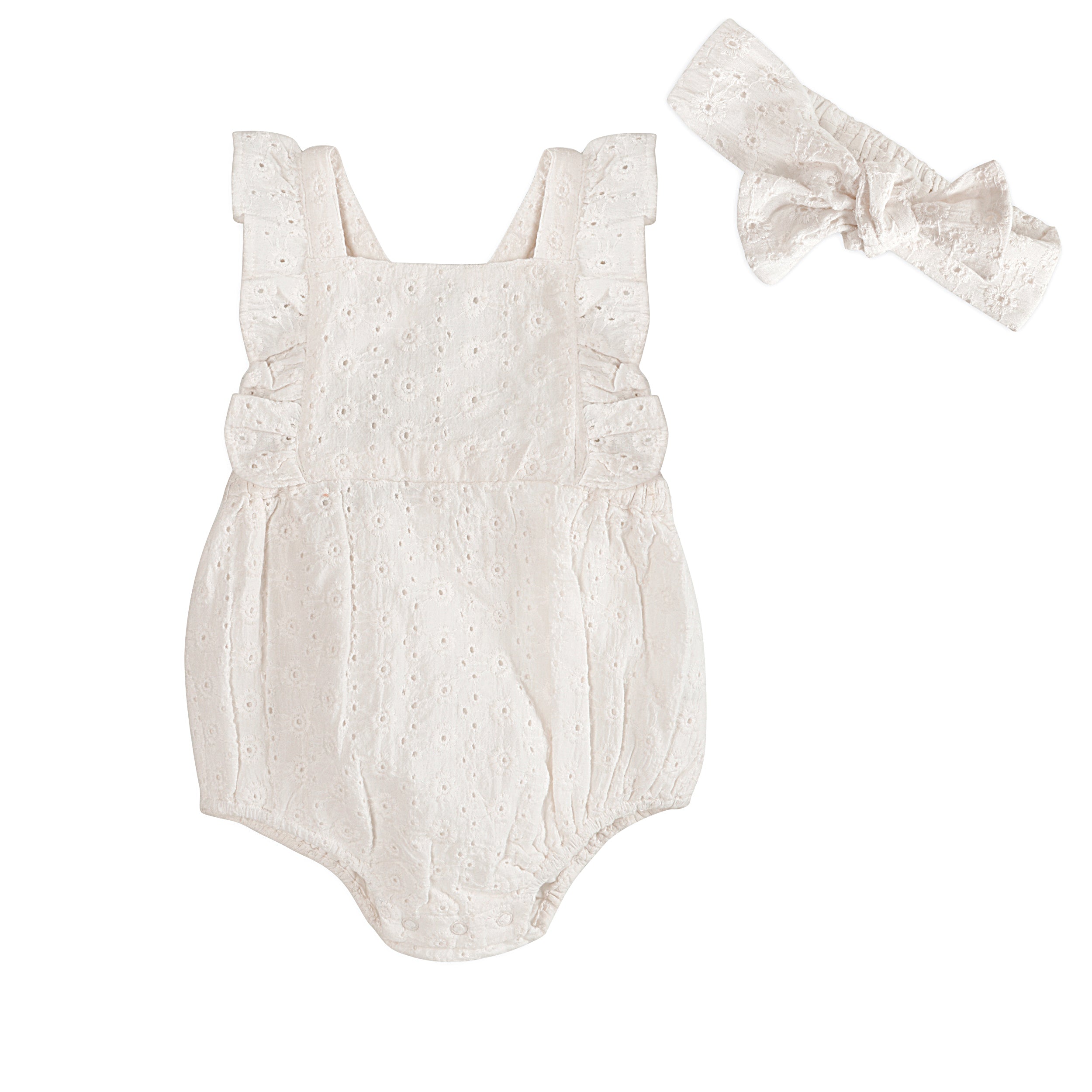 Alaina Schiffli Baby Romper + Headband