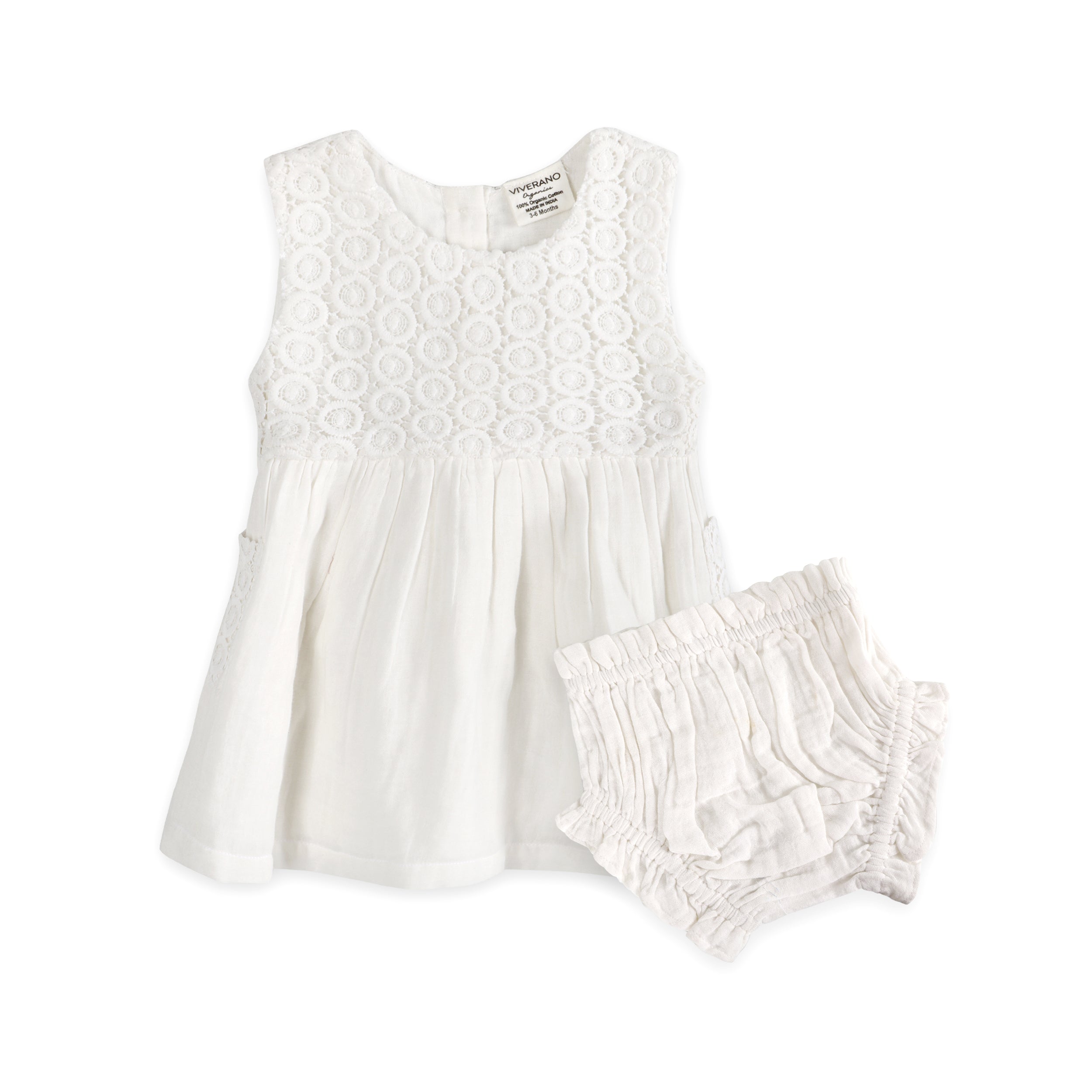 Taylor Crochet Lace Baby Dress + Bloomer (Organic)