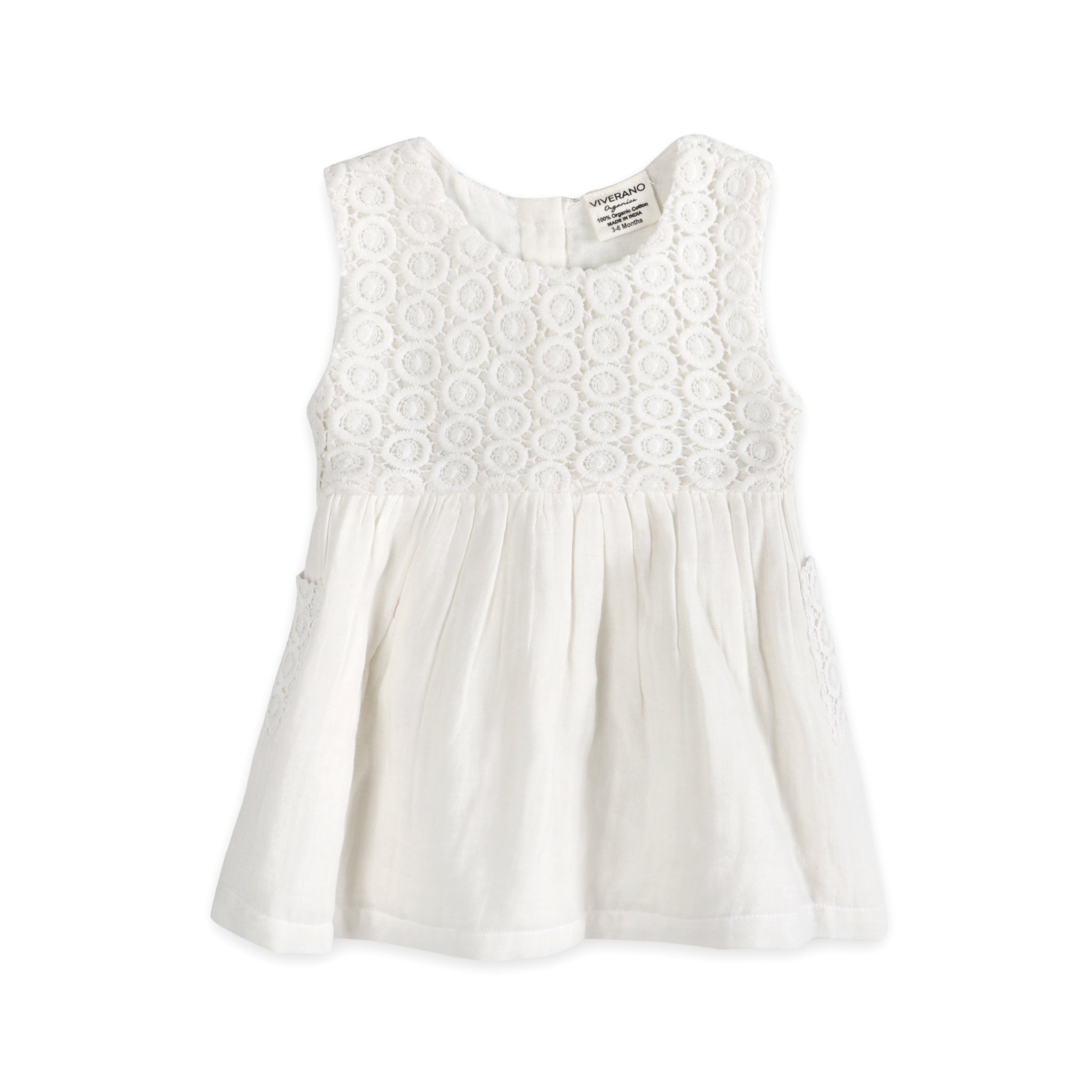 Taylor Crochet Lace Baby Dress Front (Organic)