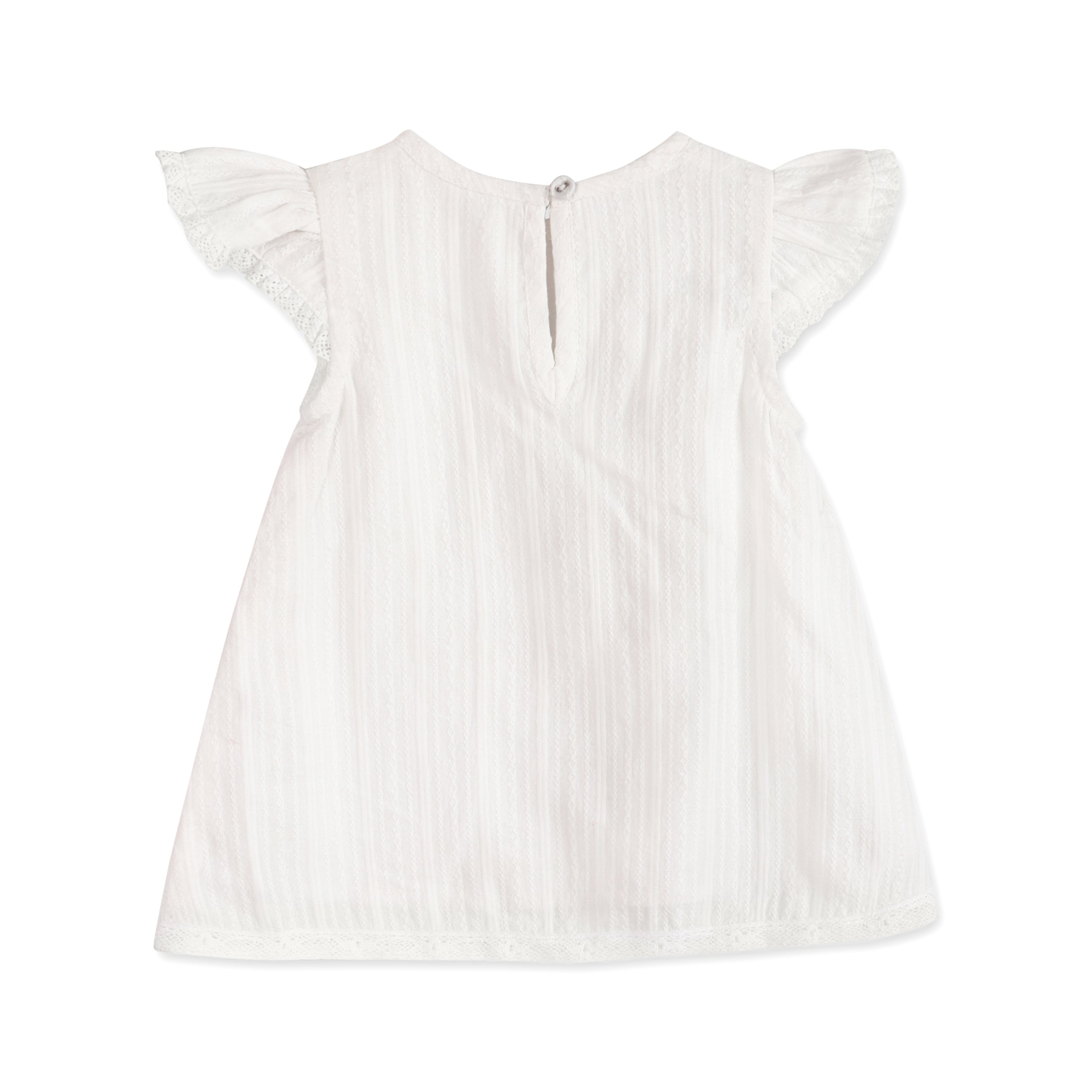 Noelle Striped Dobby White A Line Baby Dress Back (Organic)