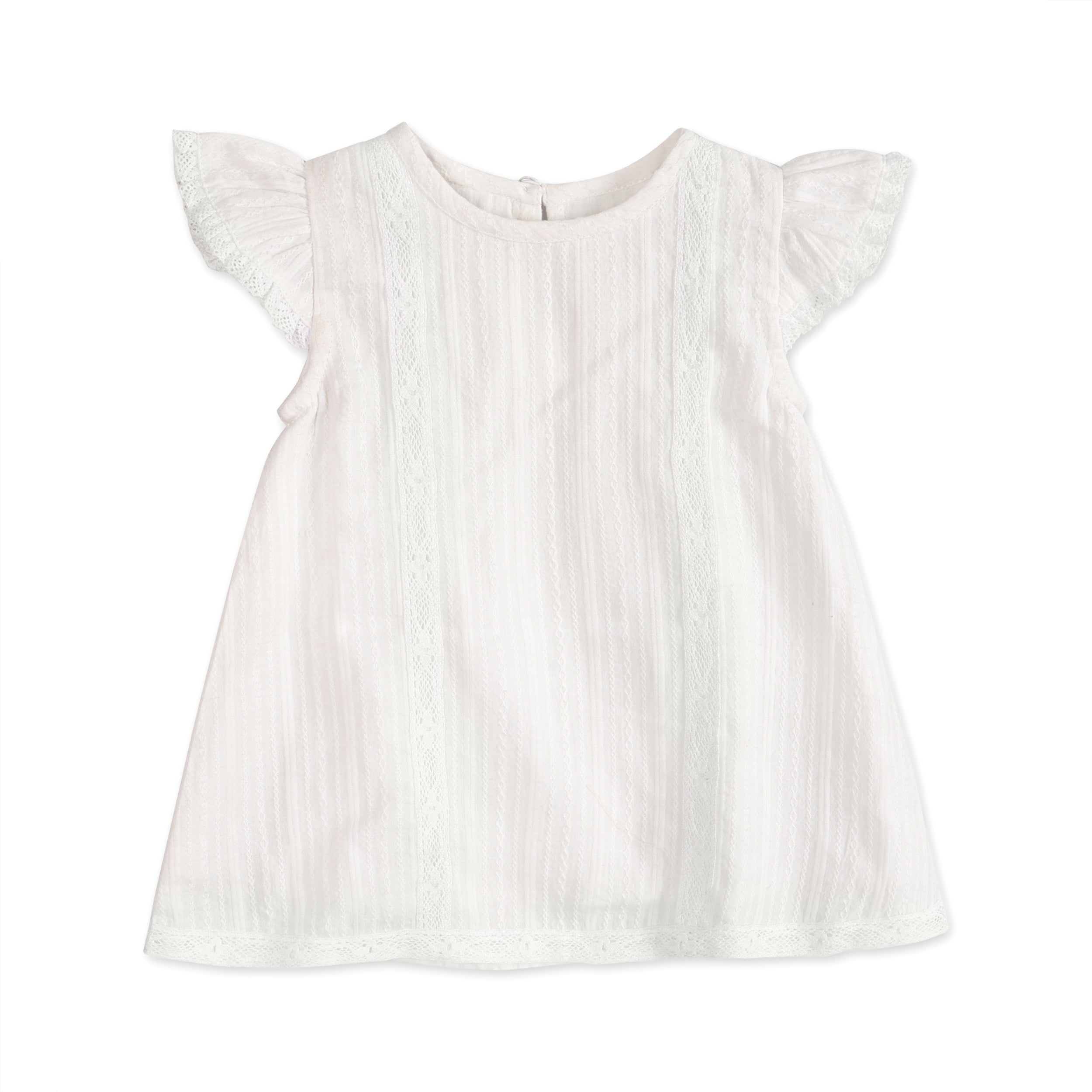 Noelle Striped Dobby White A Line Baby Dress Front (Organic)