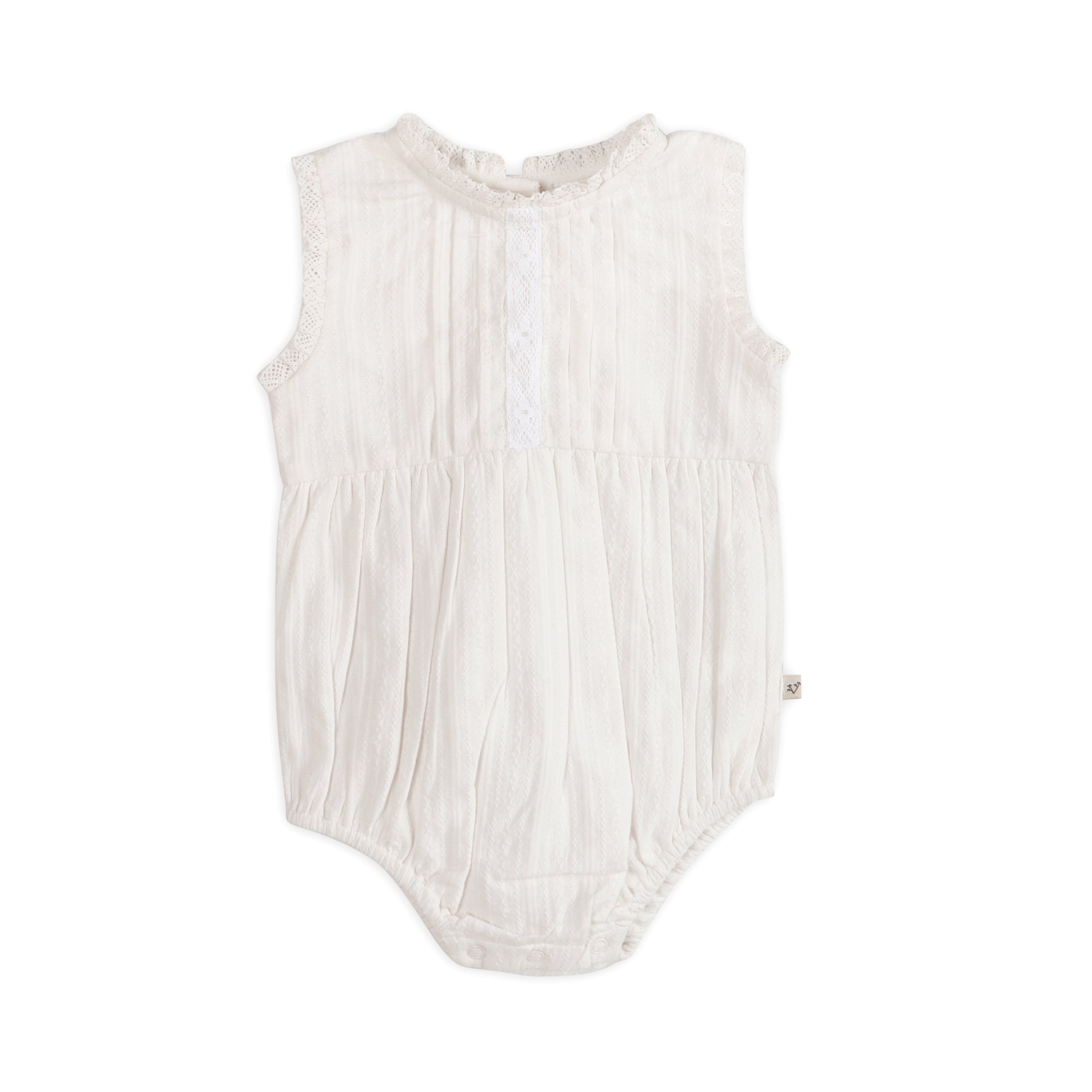 Darie Striped Dobby White Baby Romper Front (Organic)