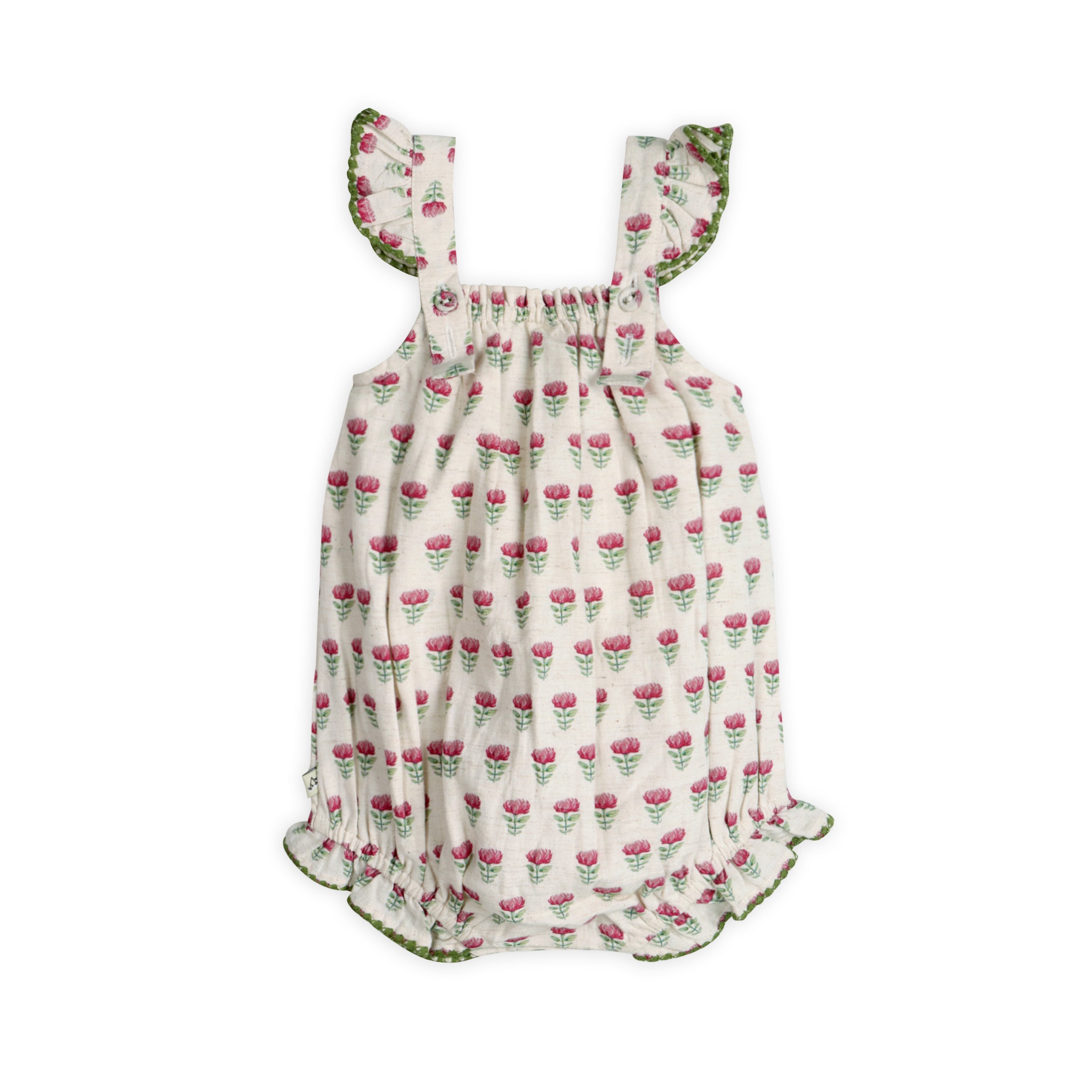 Delaney Block Floral Baby Romper Back (Linen Blend)
