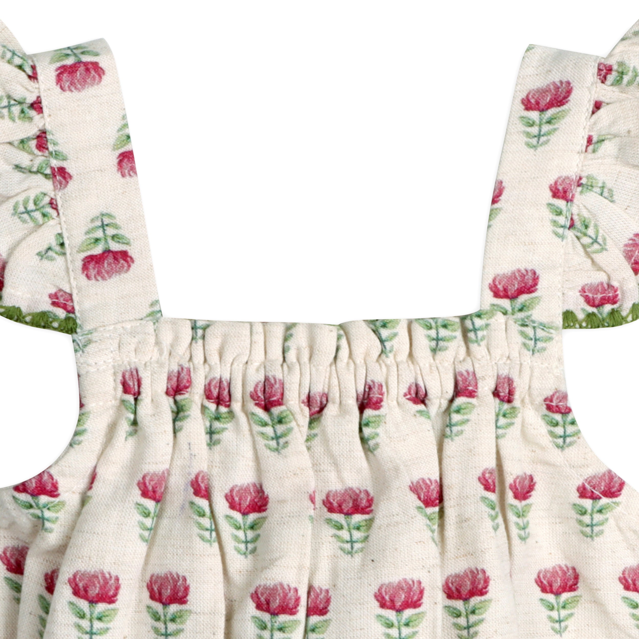 Delaney Block Floral Baby Romper Detail (Linen Blend)