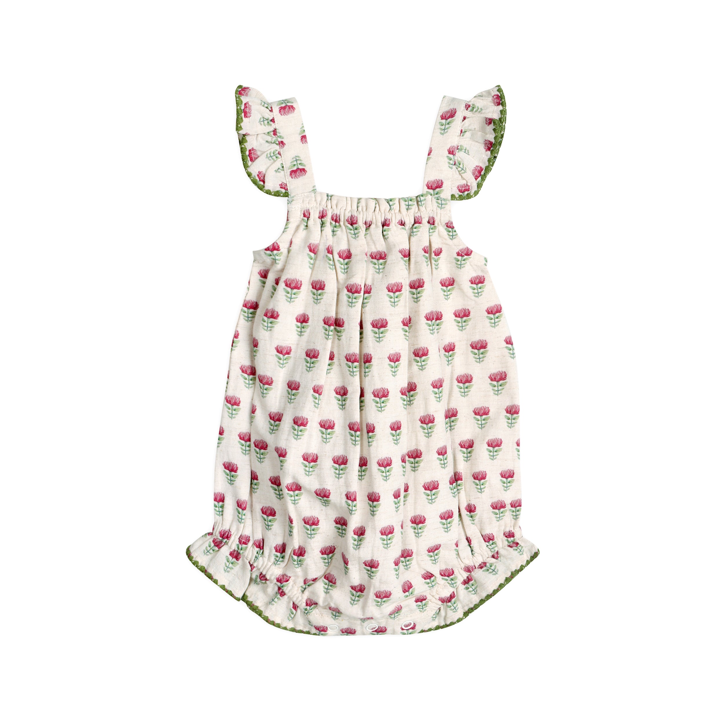 Delaney Block Floral Baby Romper Front (Linen Blend)