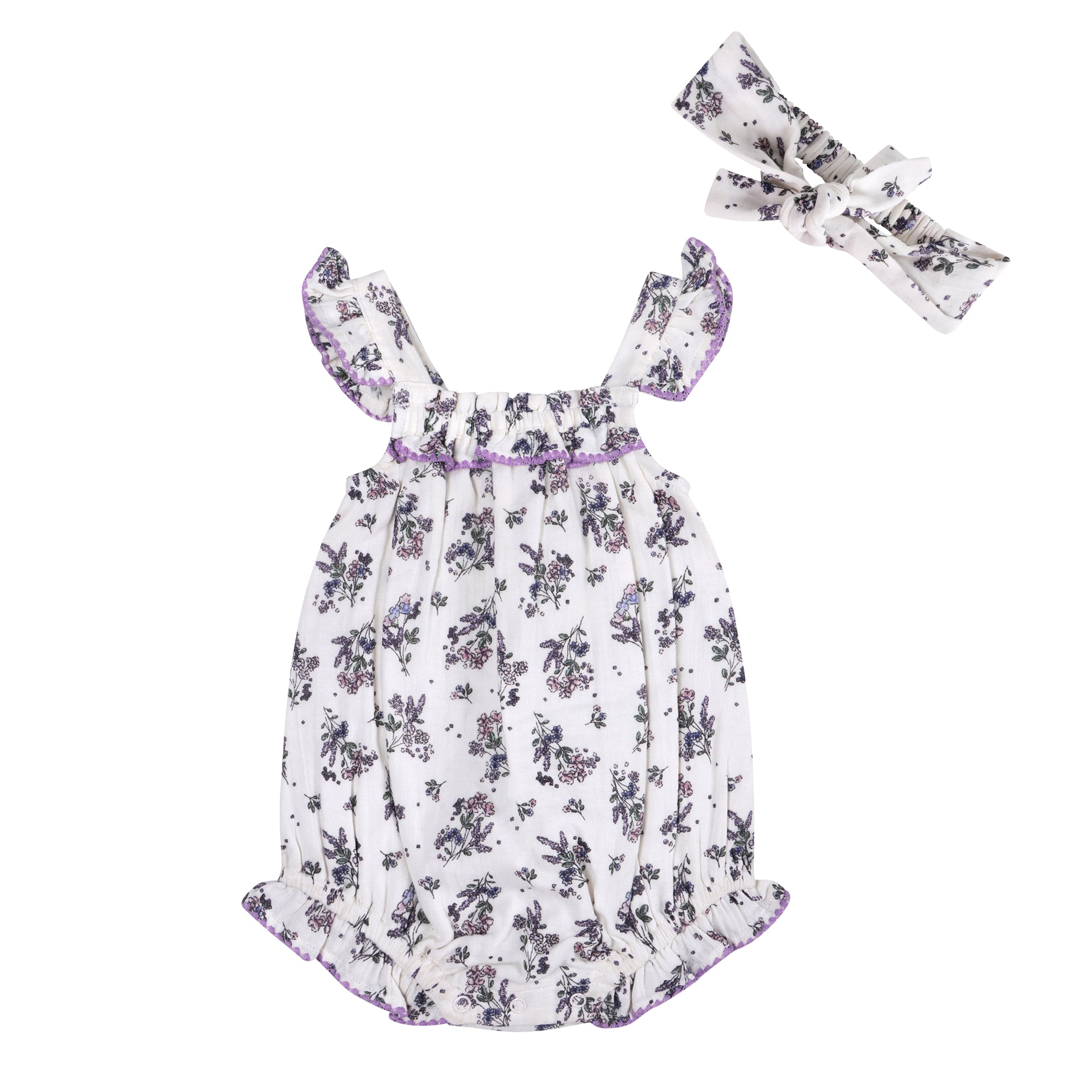 Vivian Floral Baby Romper + Headband (Organic)