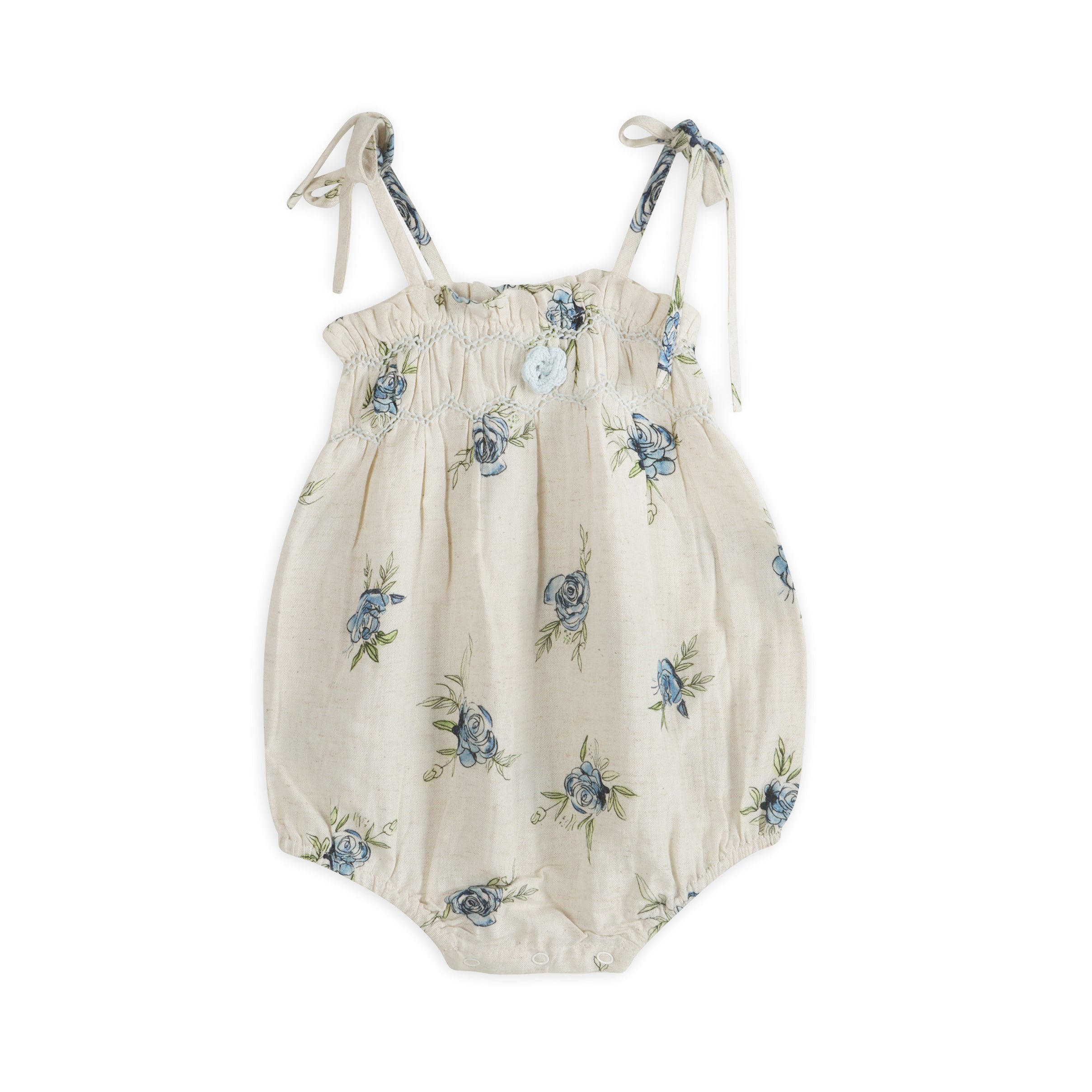 Anais Floral Baby Romper Front (Linen Blend)