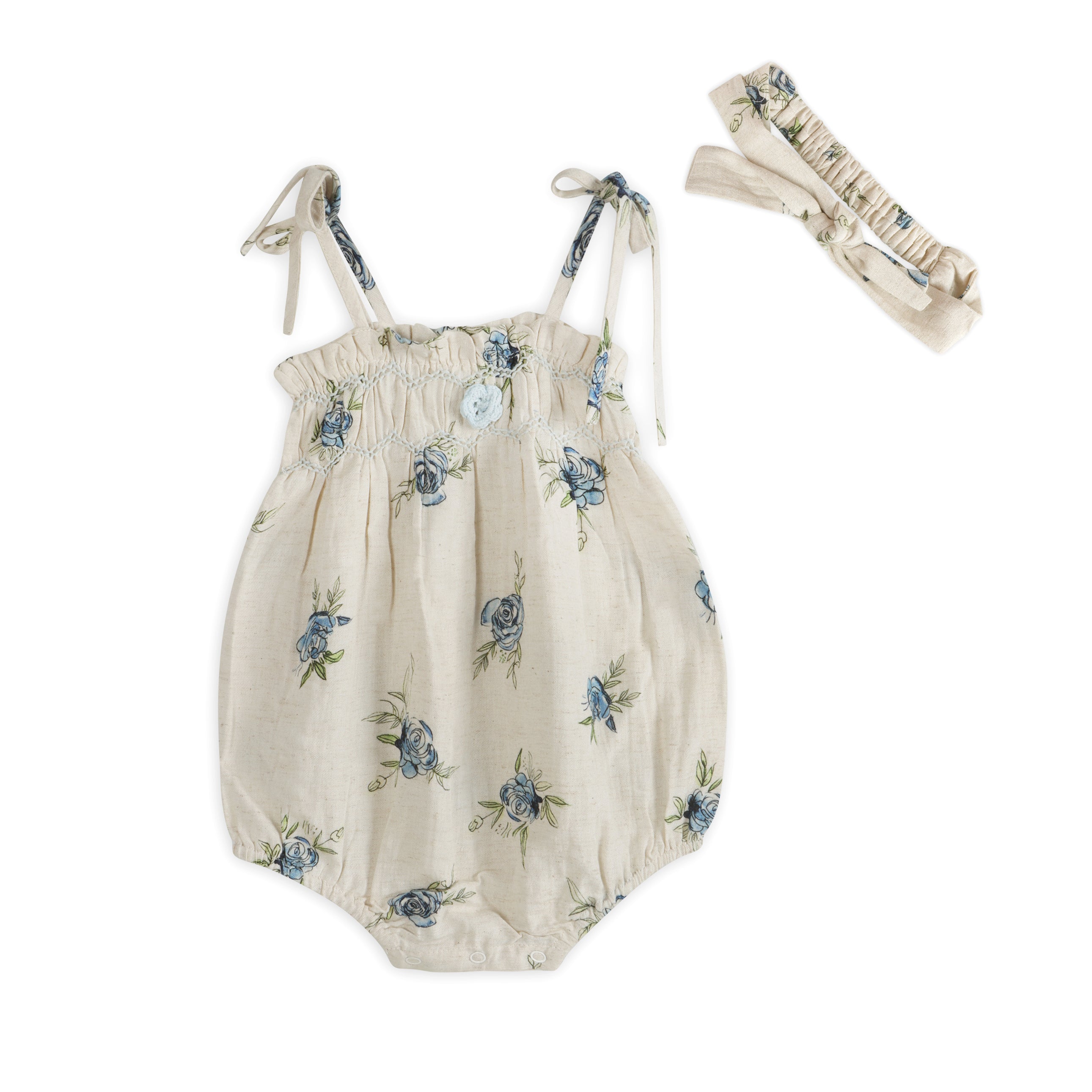 Anais Floral Baby Romper + Headband (Linen Blend)