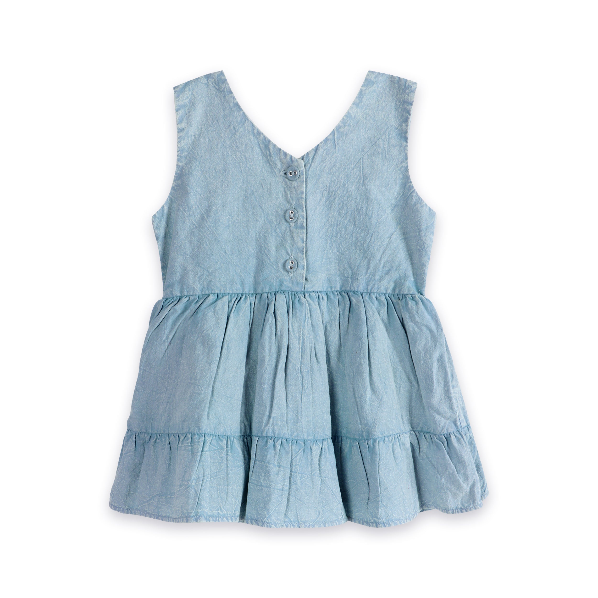River Soft Denim Washed Baby Dress Back (Organic)
