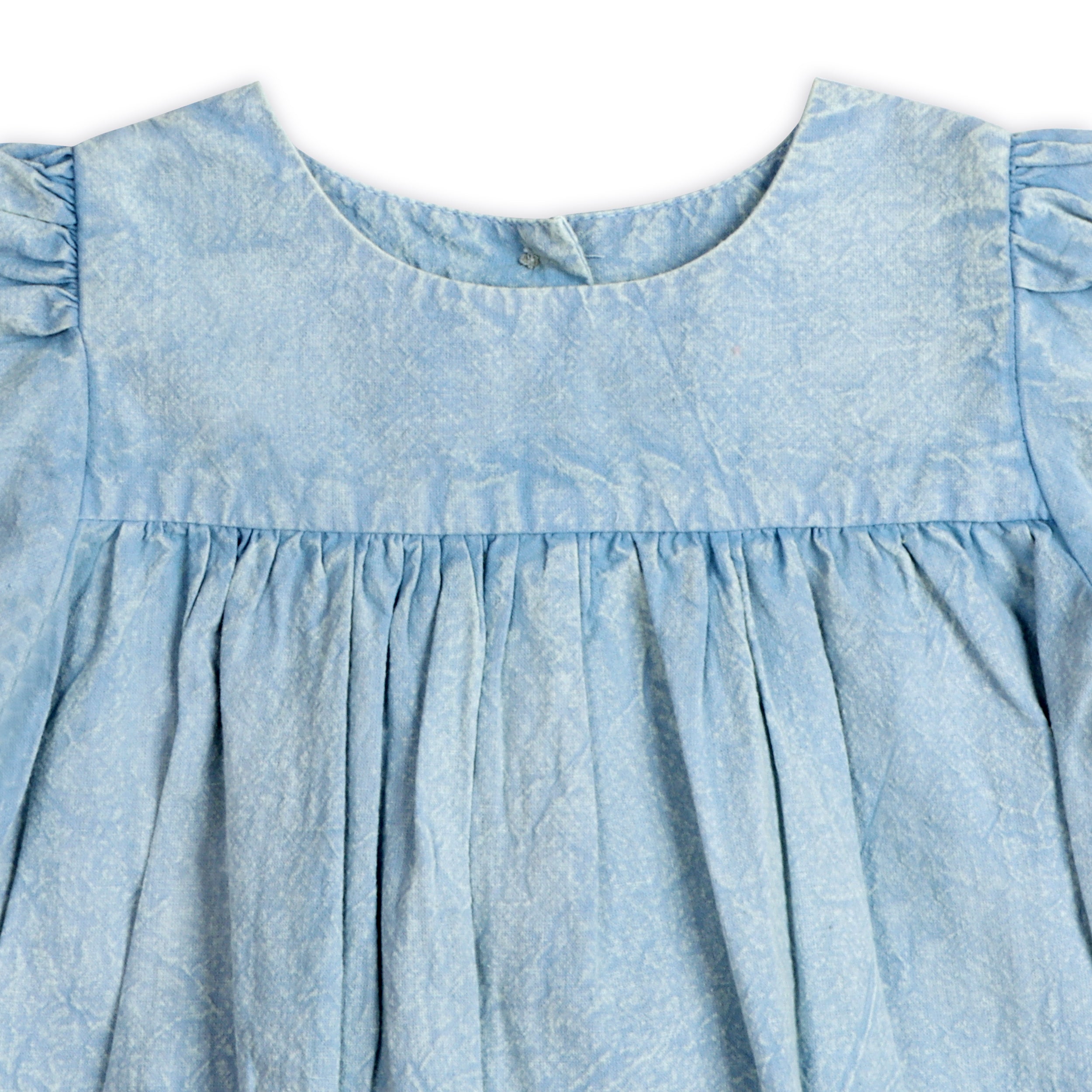 Aspen Soft Denim Washed Baby Romper Detail (Organic)