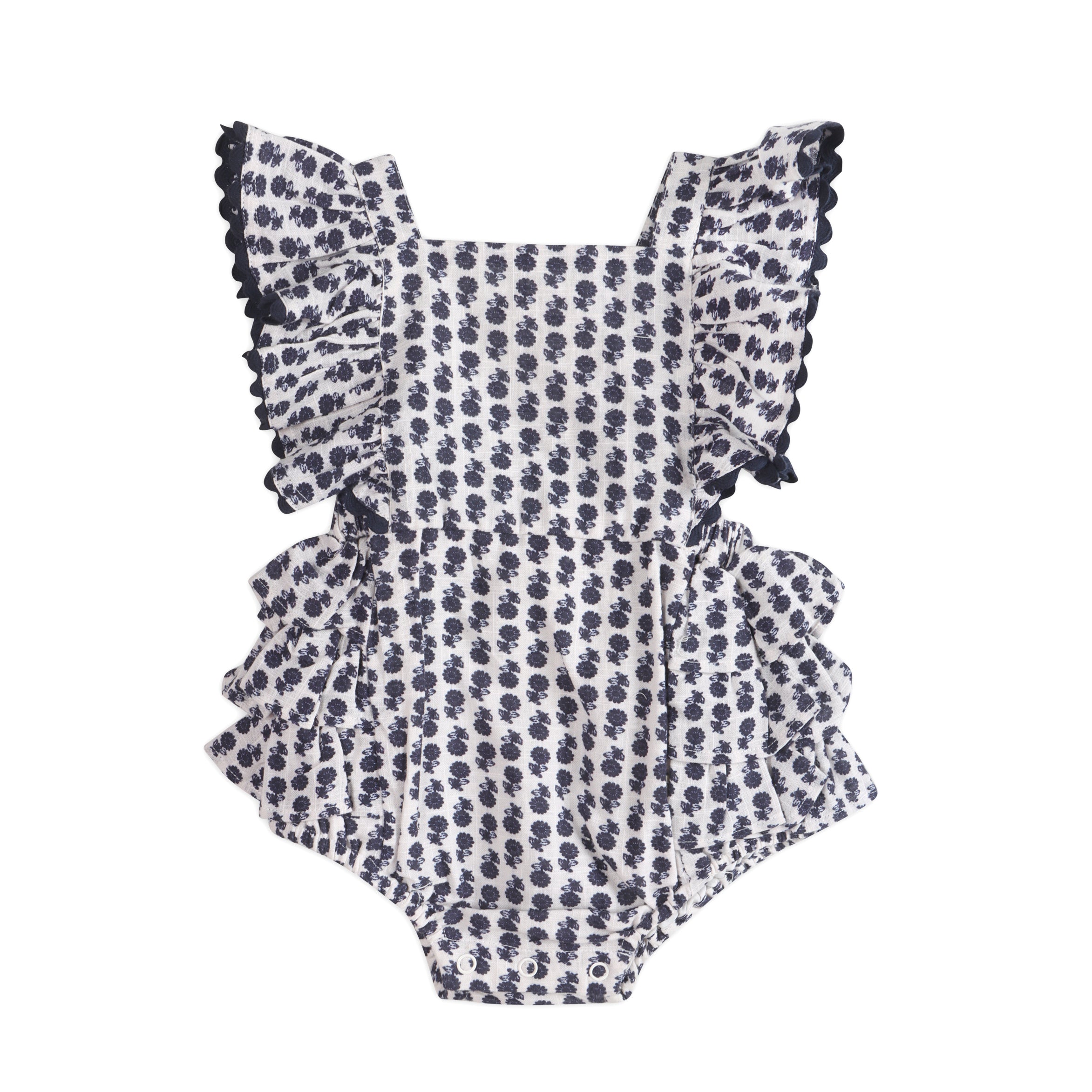 Everly Blue Floral Baby Romper Front (Organic)