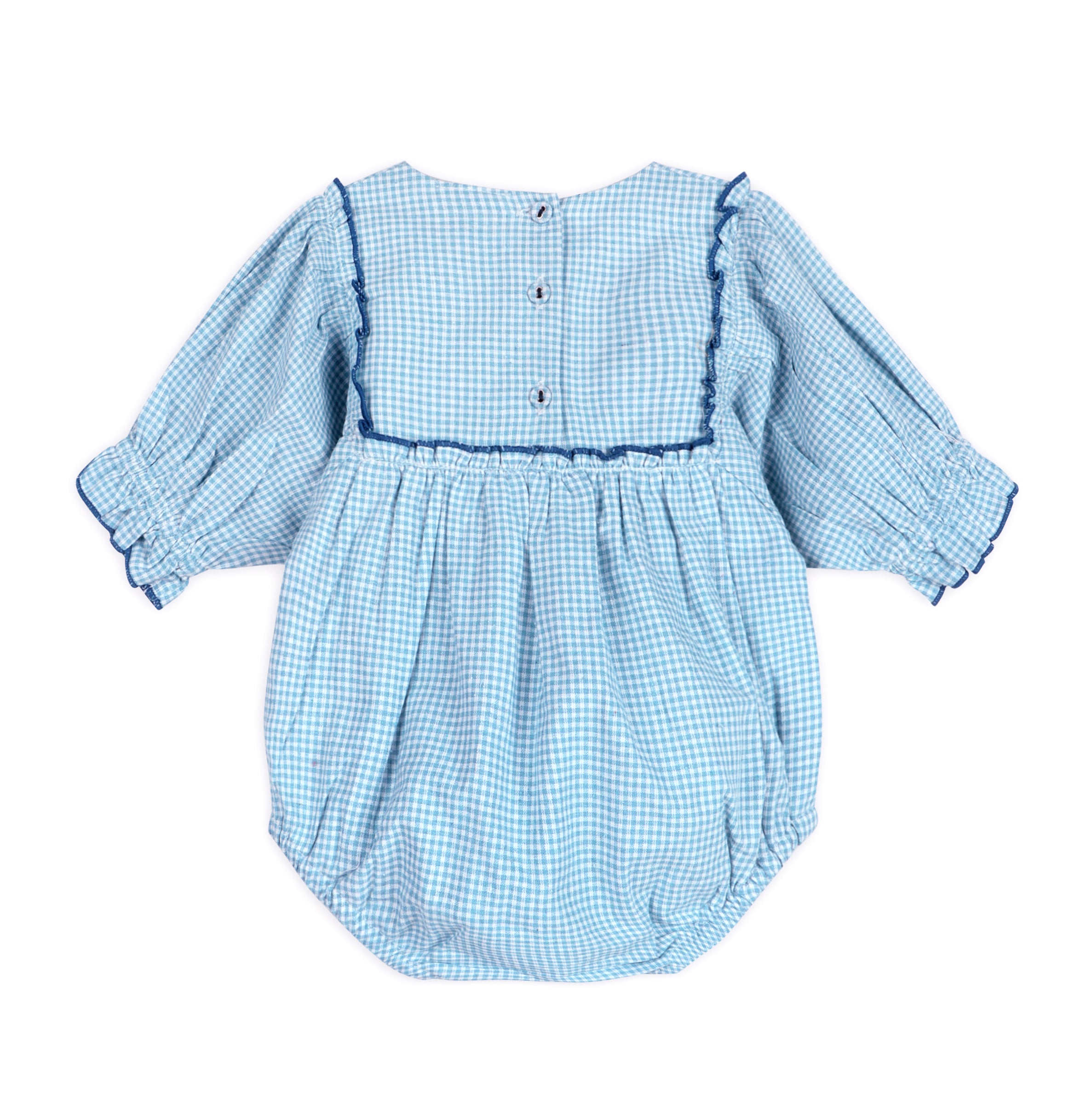 Nautical Embroidered Gingham Baby Romper Back (Organic)