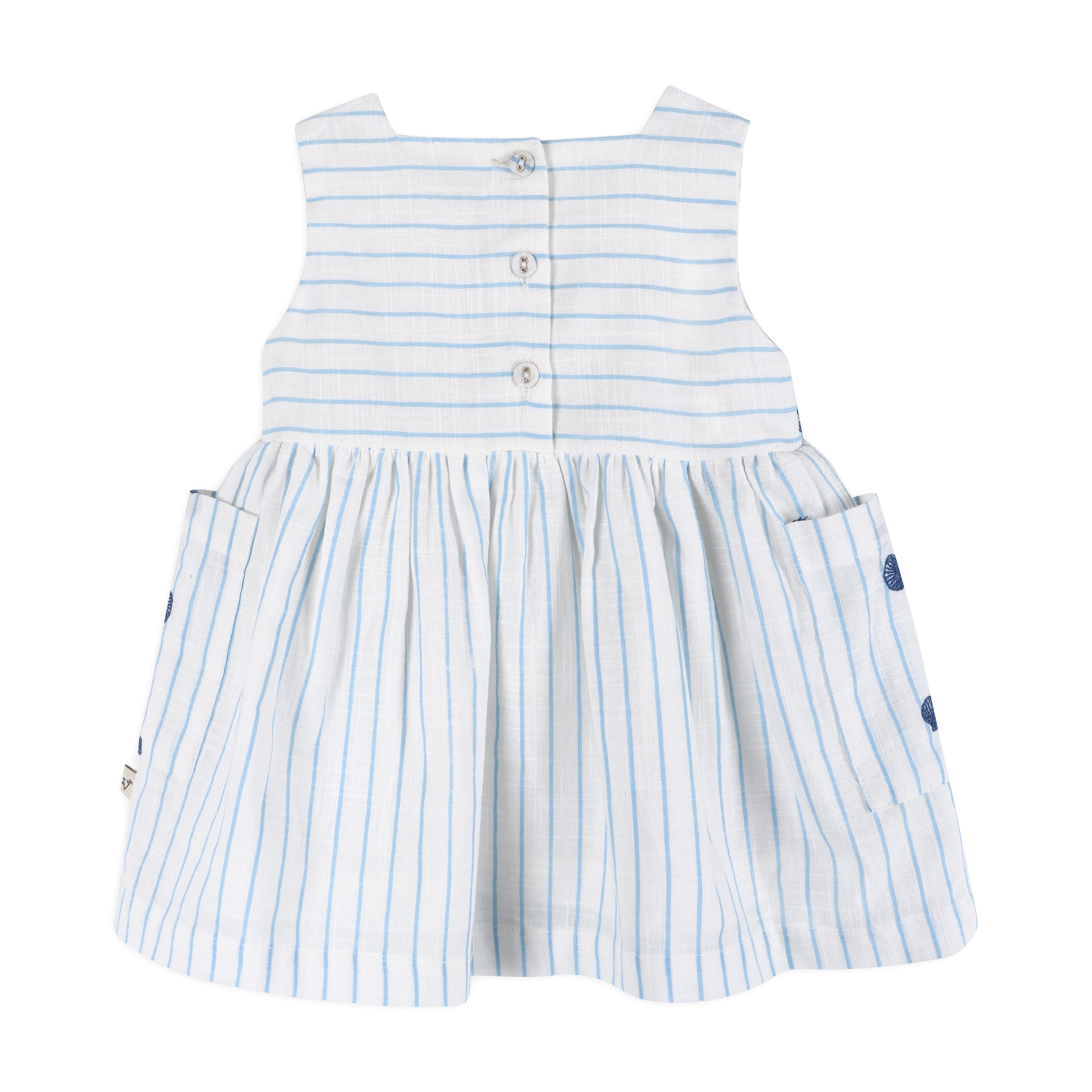 Seashells Embroidered Striped Baby Dress Back (Organic)