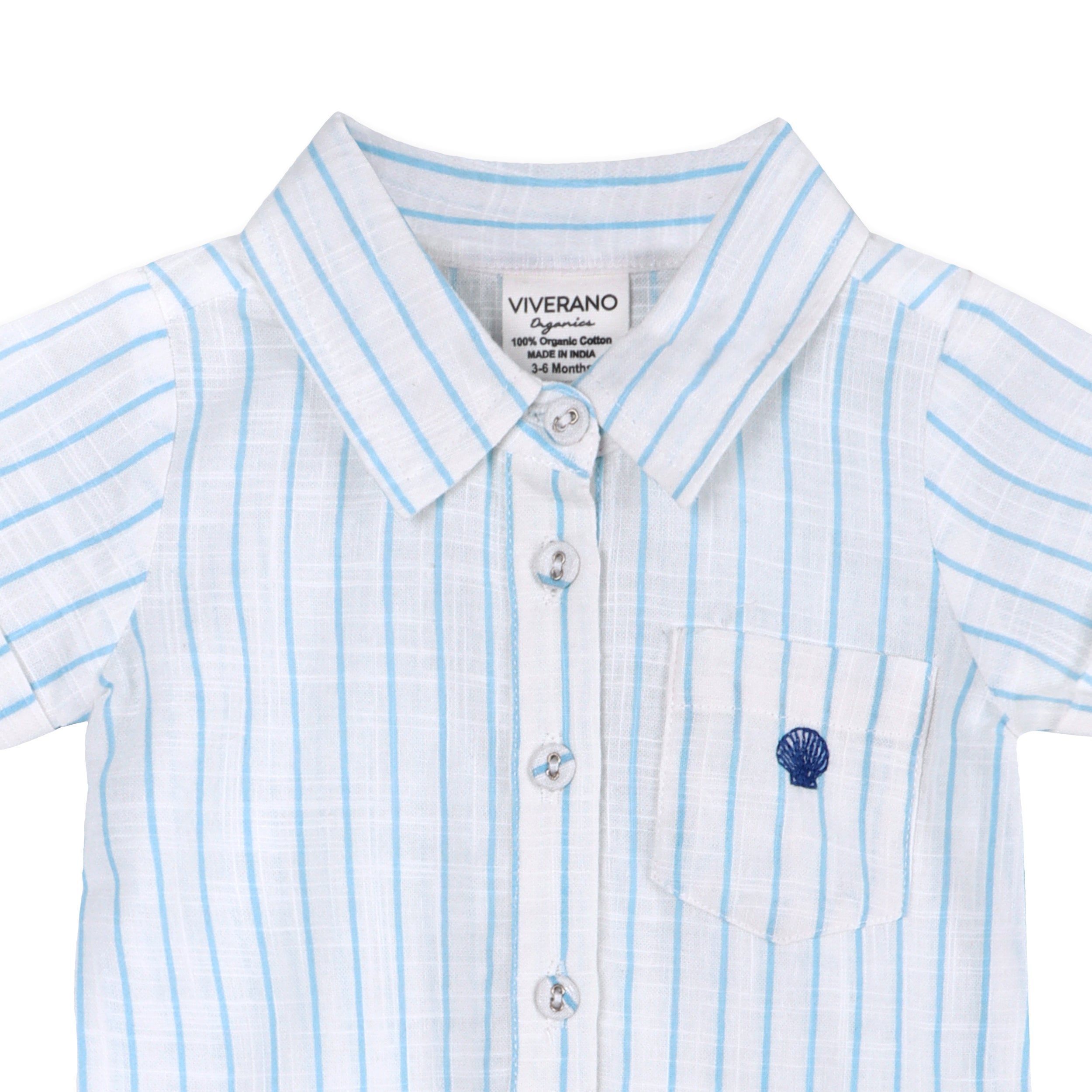 Aqua Embroidered Baby Romper Detail (Organic)