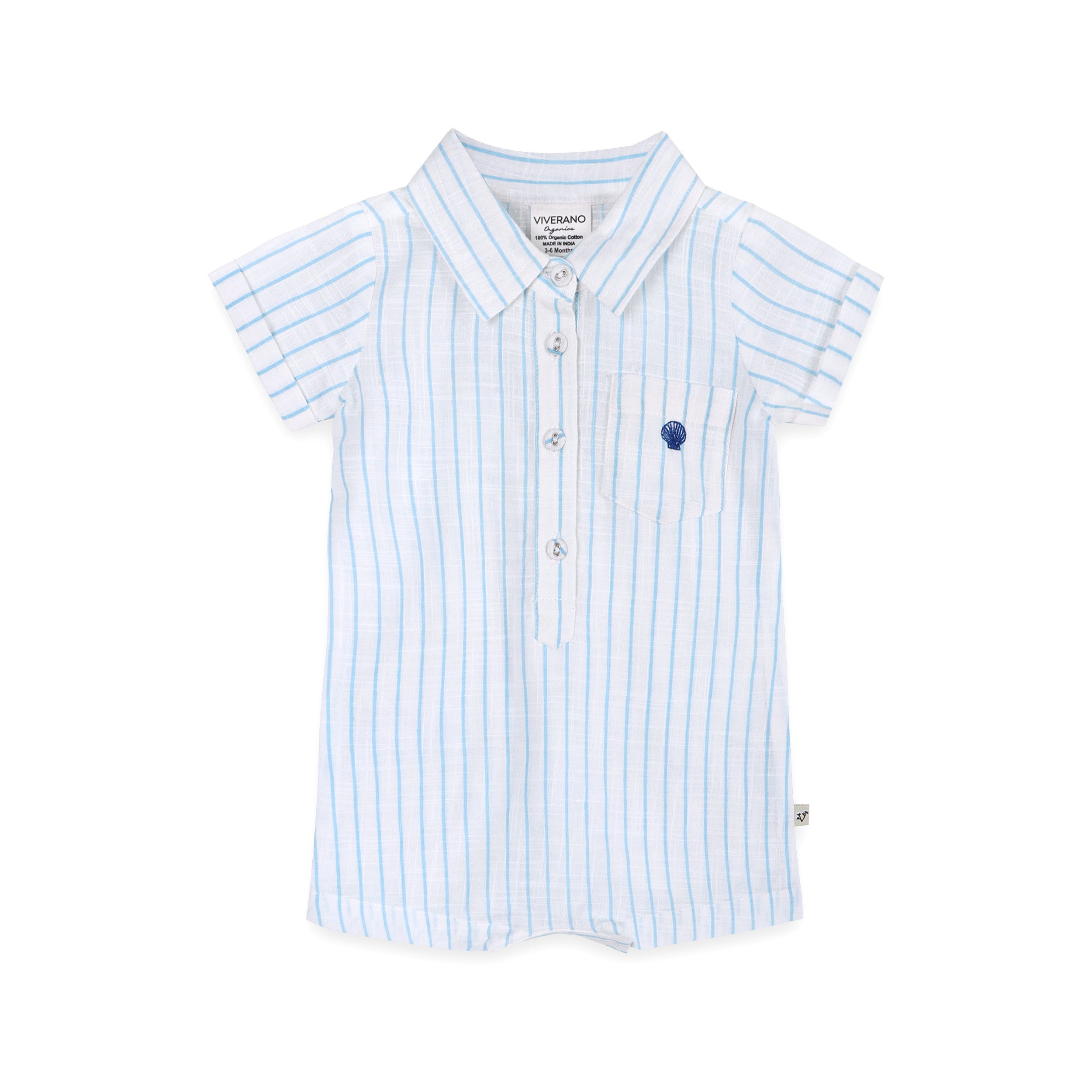 Aqua Embroidered Baby Romper (Organic)