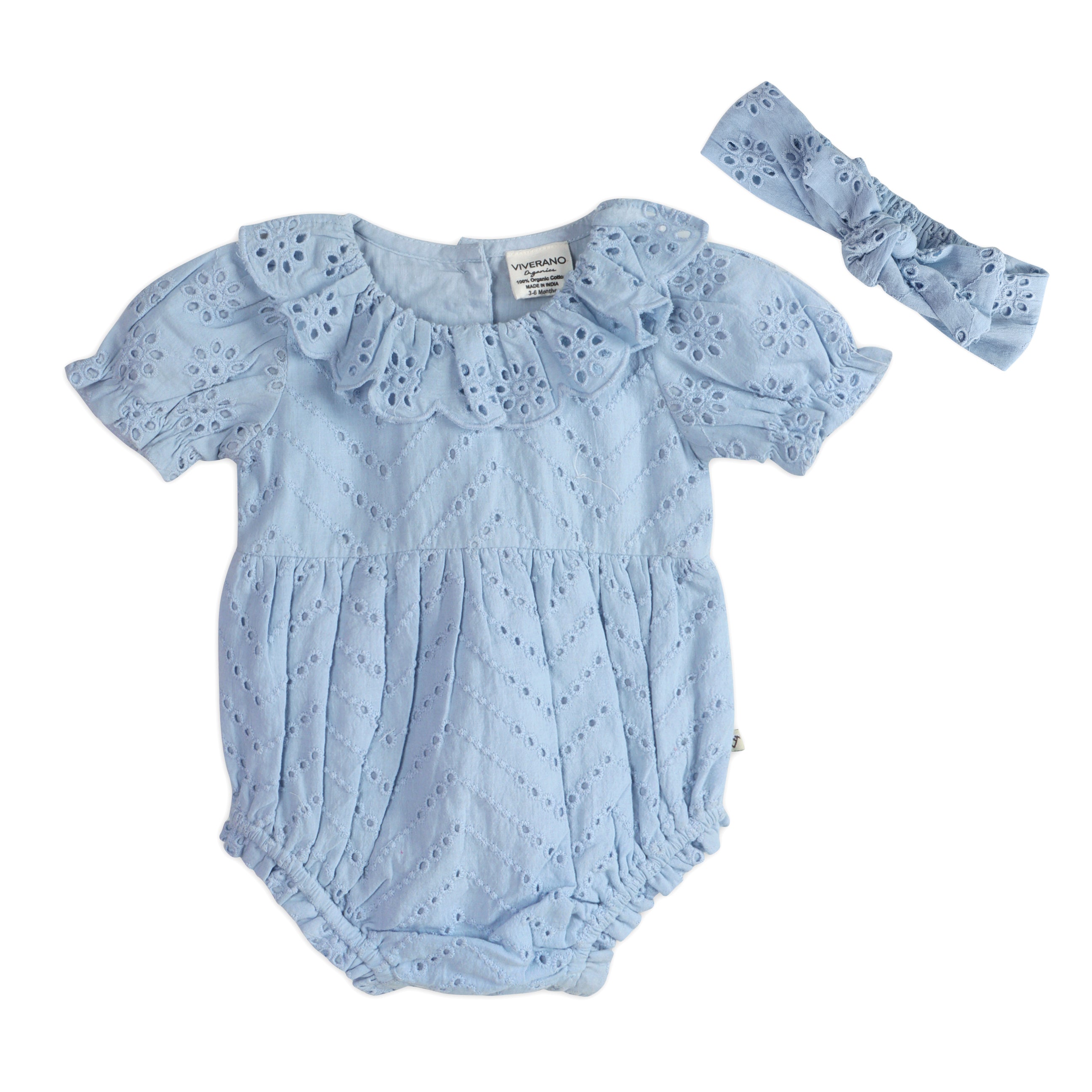 Naxos S Schiffli Baby Romper + Headband (Organic)
